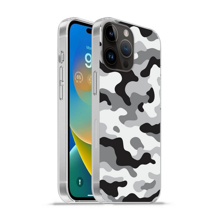 MuchoWow Handyhülle Schwarz-weißes Camouflage-Muster Handyhülle Telefonhülle Apple iPhone 14 Pro