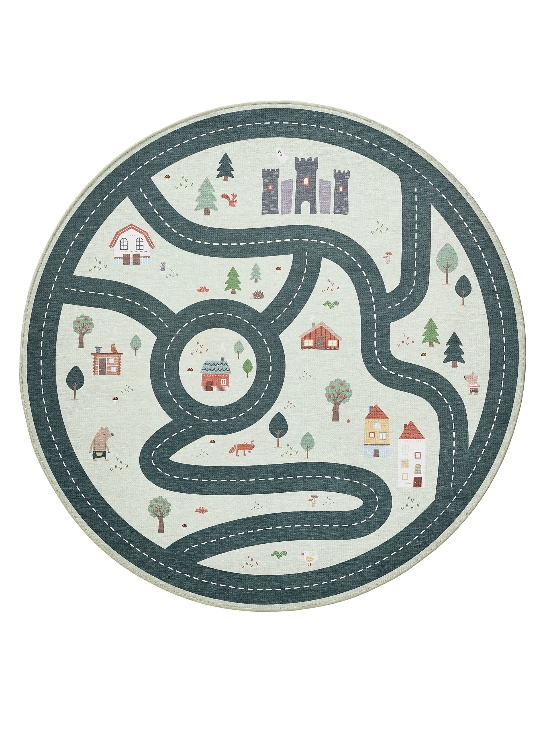 benuta Kinderteppich Linus, rund, Höhe: 5 mm, Kinderteppich, Teppich Kinderzimmer waschbar, Spielteppich