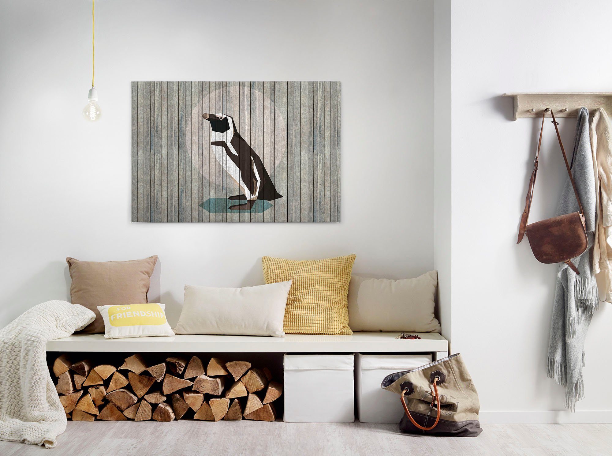 A.S. Création Leinwandbild born to be wild 4, Tiere (1 St), Keilrahmen Bild Holzoptik Pinguin Tiere