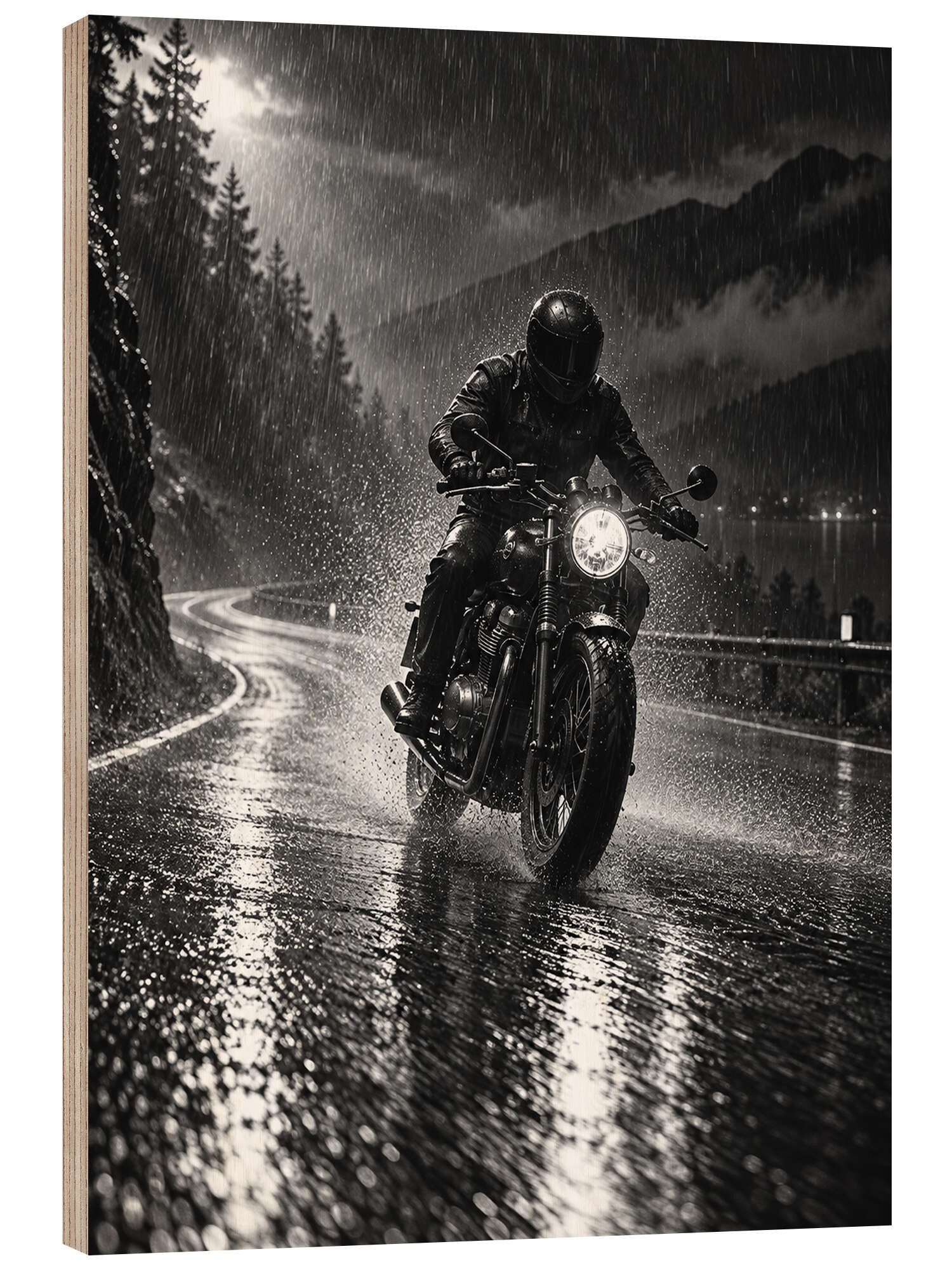 Posterlounge Wandbild Regenfahrt auf einem Motorrad, Iconic Photo Collection, erhältlich als Poster, Leinwandbild, Wandsticker oder Acrylglasbild