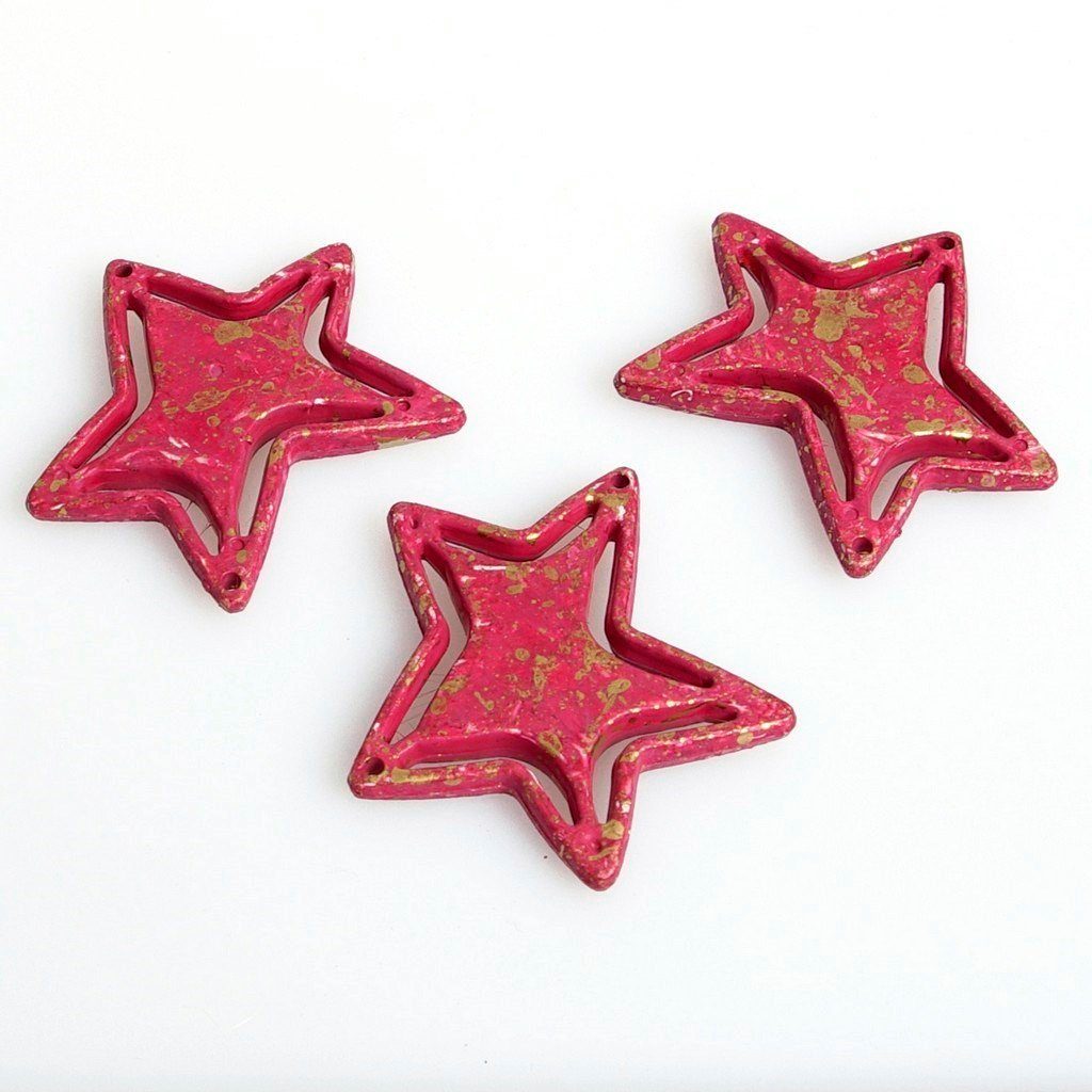 Deko AS Christbaumschmuck Sterne zum Hängen oder Streuen - rot - ca. 5 cm - 5 Stück - 98053 30, mit Goldpatina