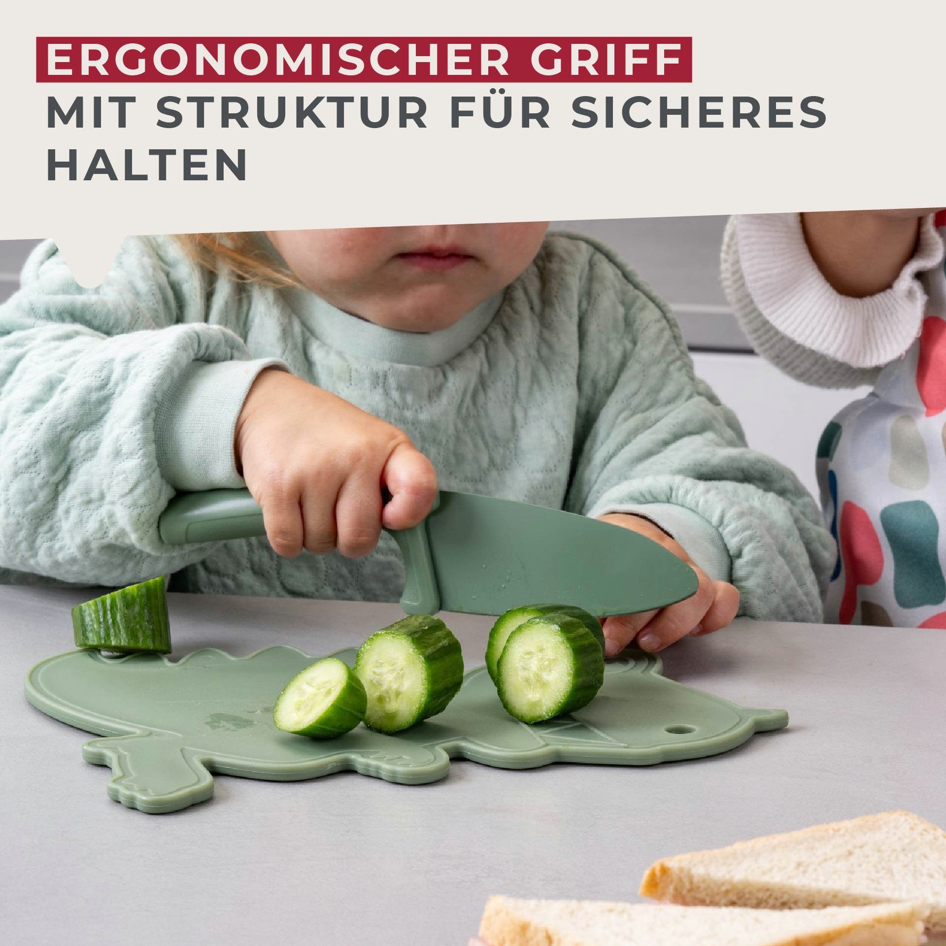FACKELMANN Kinderbesteck Kinderkochmesser Dino, Mini Messer, Kindermesser, mit Klingenschutz