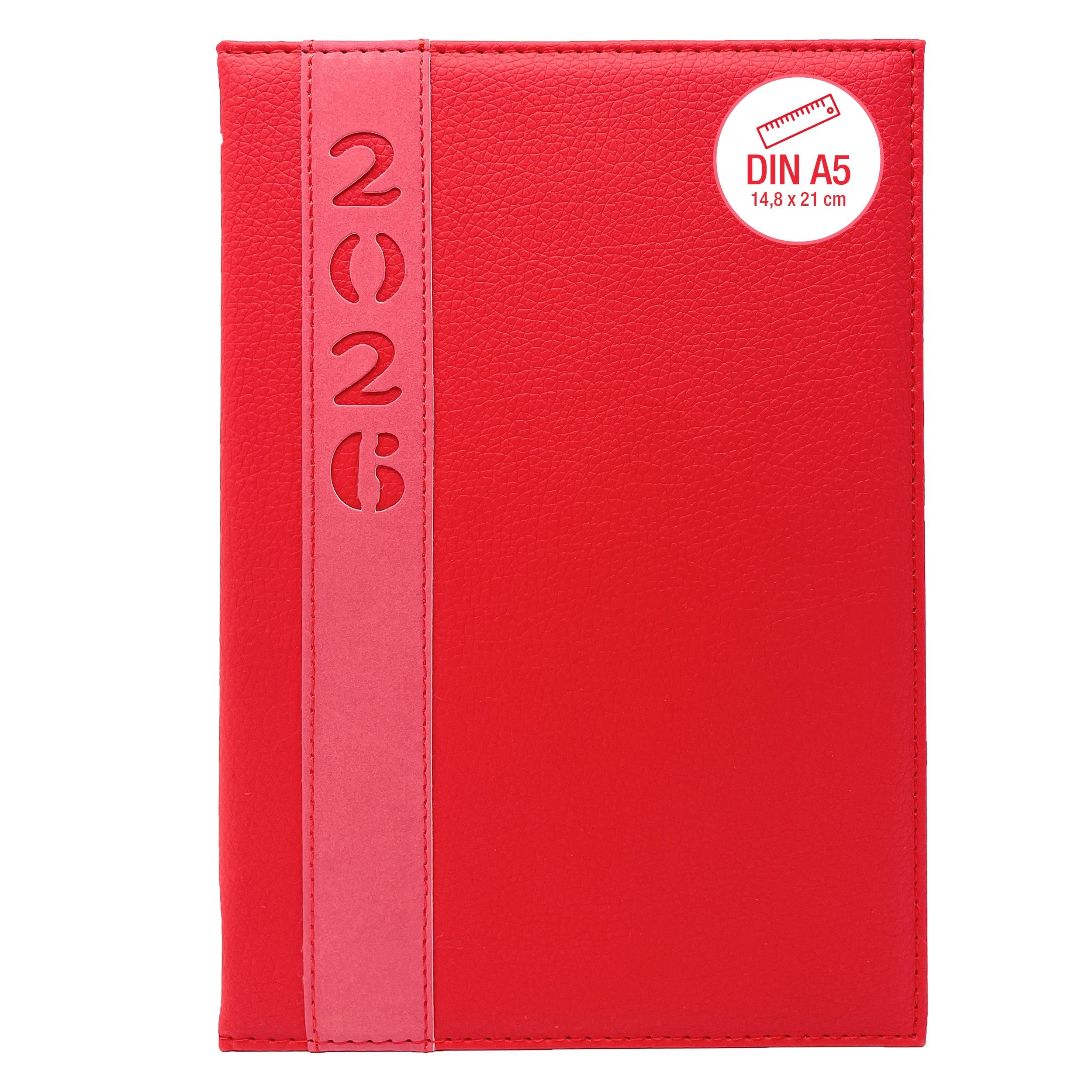 AMLI Buchkalender Buchkalender 2026 A5 1 Tag 1 Seite (Rot), Hochwertiger Hardcover, Softtouch Terminplaner, Kalender Buch 2026