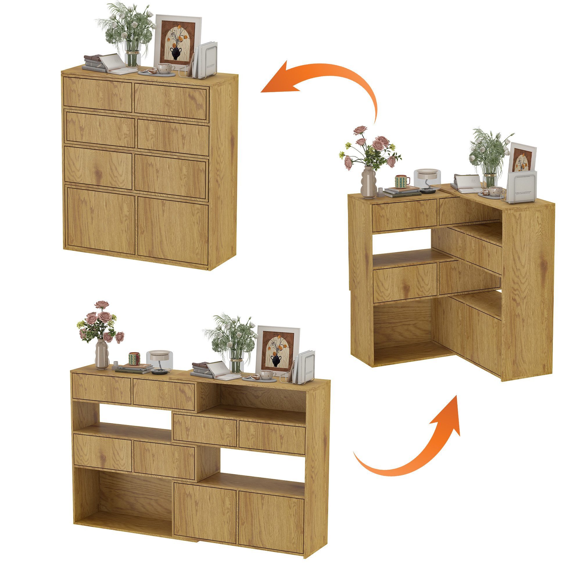 FUFU&GAGA Sideboard mit 8 Türen, Verstellbarer Schuhschrank, DIY Bücherrega günstig online kaufen
