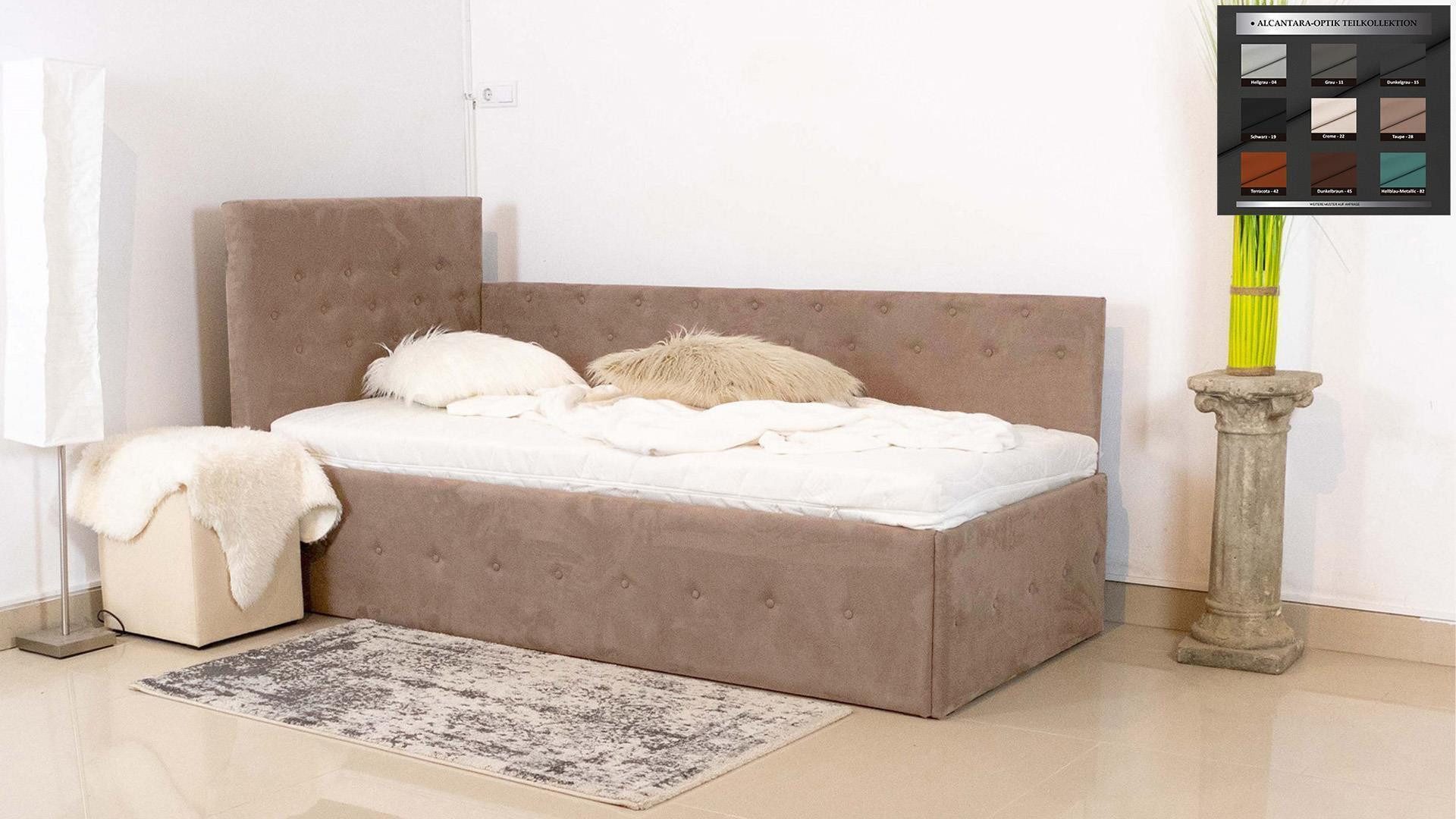 PAARA Polsterbett New York 84 mit Bettkasten mit alles Farbwahl (Lattenroste), mit hohem Seitenteil