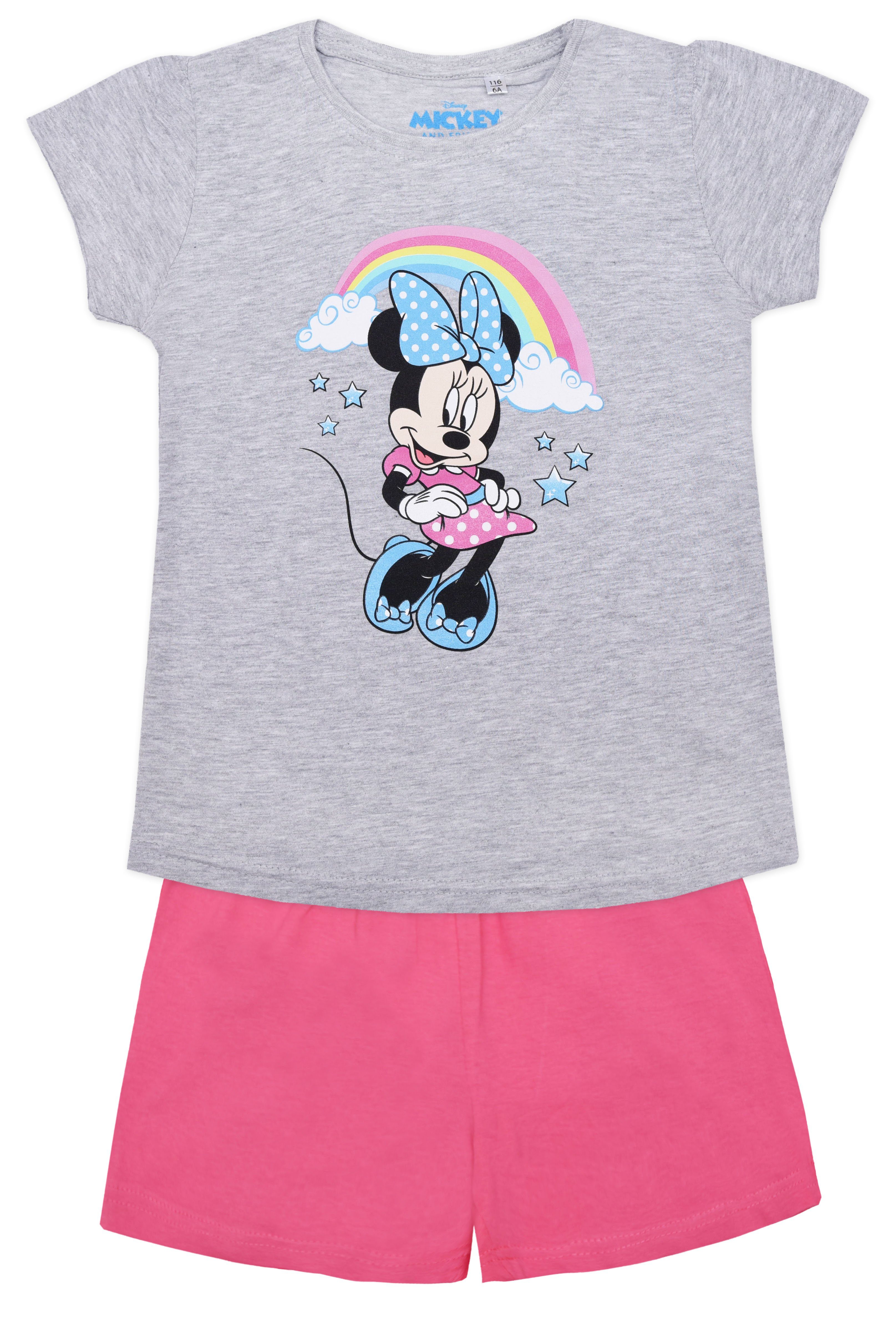 Disney Minnie Mouse Schlafanzug Mädchen kurzarm Pyjama Gr. 98 bis 128, Baumwolle Grau