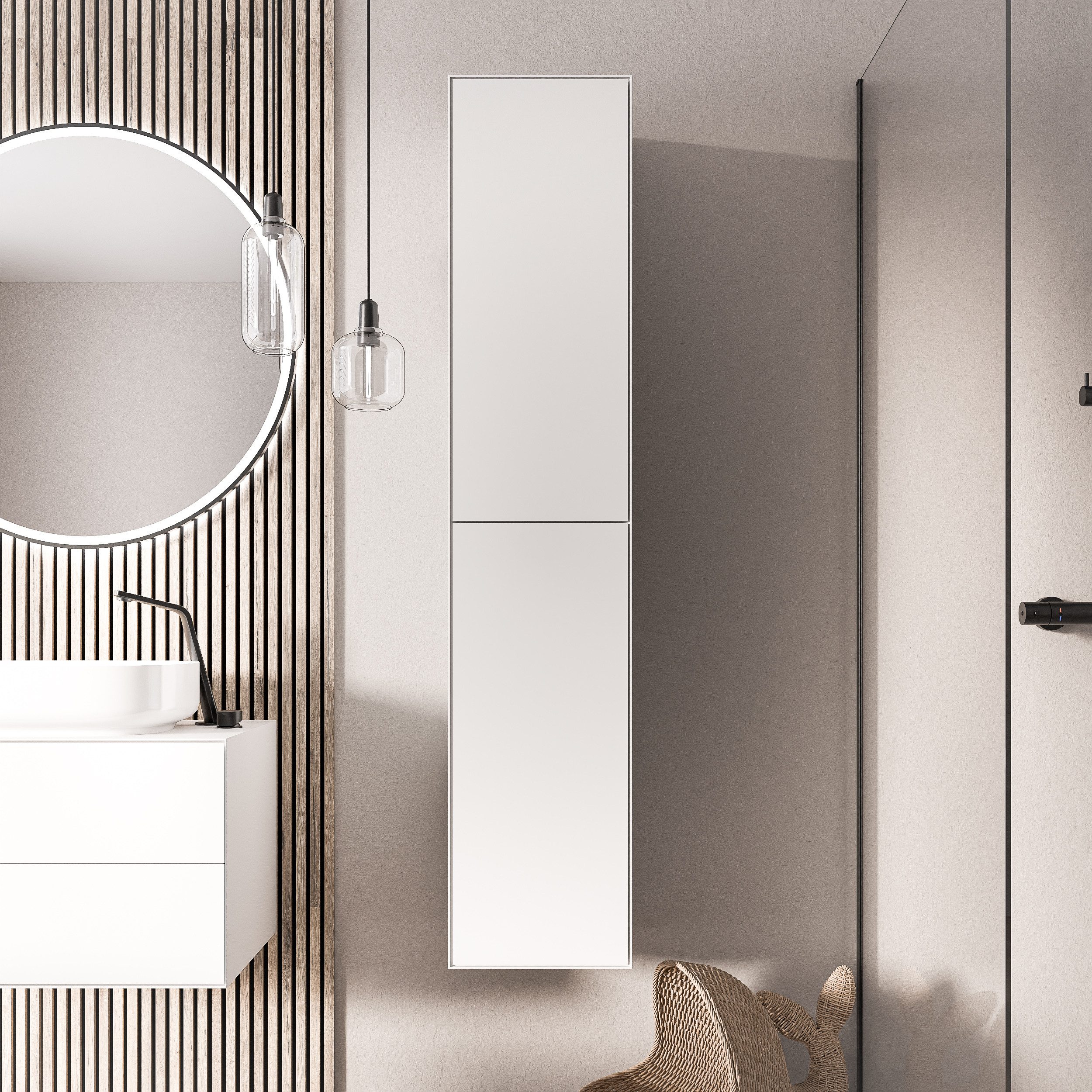 Bernstein Hochschrank MILOU Hochschrank 170cm Weiß matt Bad-Hochschrank 2 Türen 4 Einlegeböden