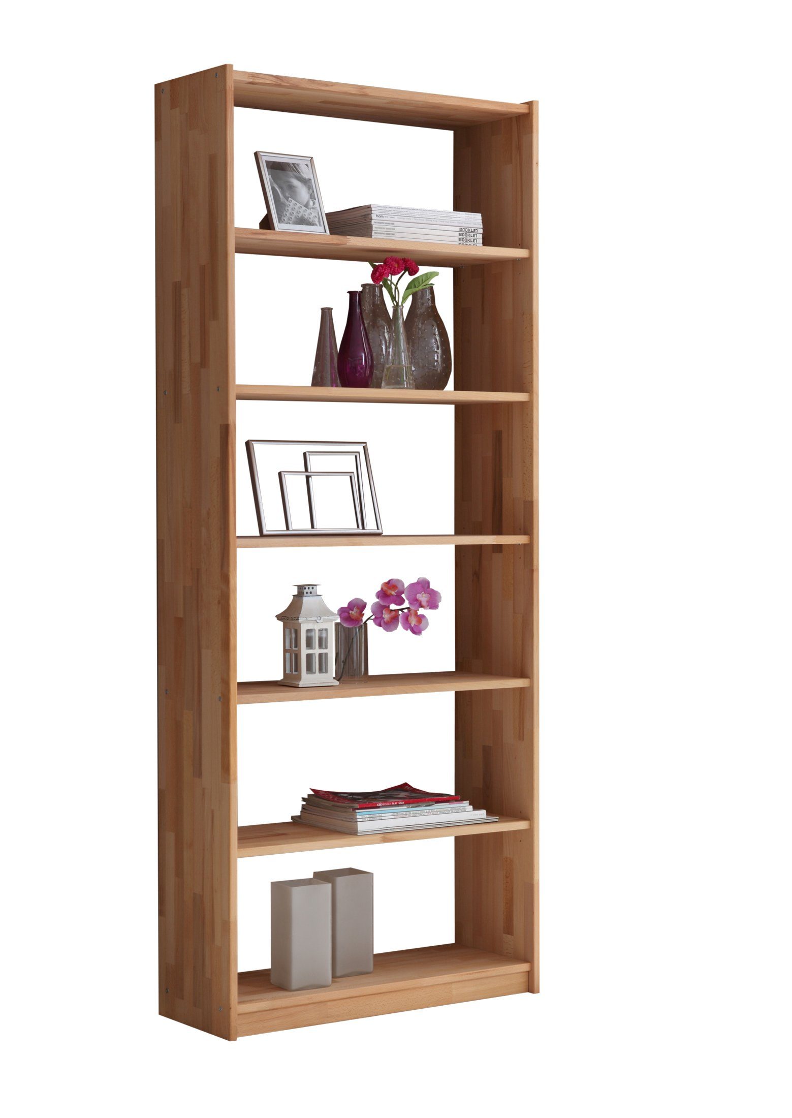 Ticaa Standregal Standregal Bücherregal Simon Buche 6 Fächer, Massives Qualitätsholz (20mm Stärke), hochwertige Verarbeitung