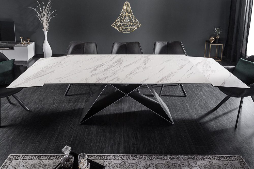 riess-ambiente Esstisch PROMETHEUS 180-220-260cm weiß – Keramik made in Italy, Marmor-Design (Einzelartikel, 1-St), 3-stufig ausziehbar & Metall-Gestell – ideal – Bild 5 von 5