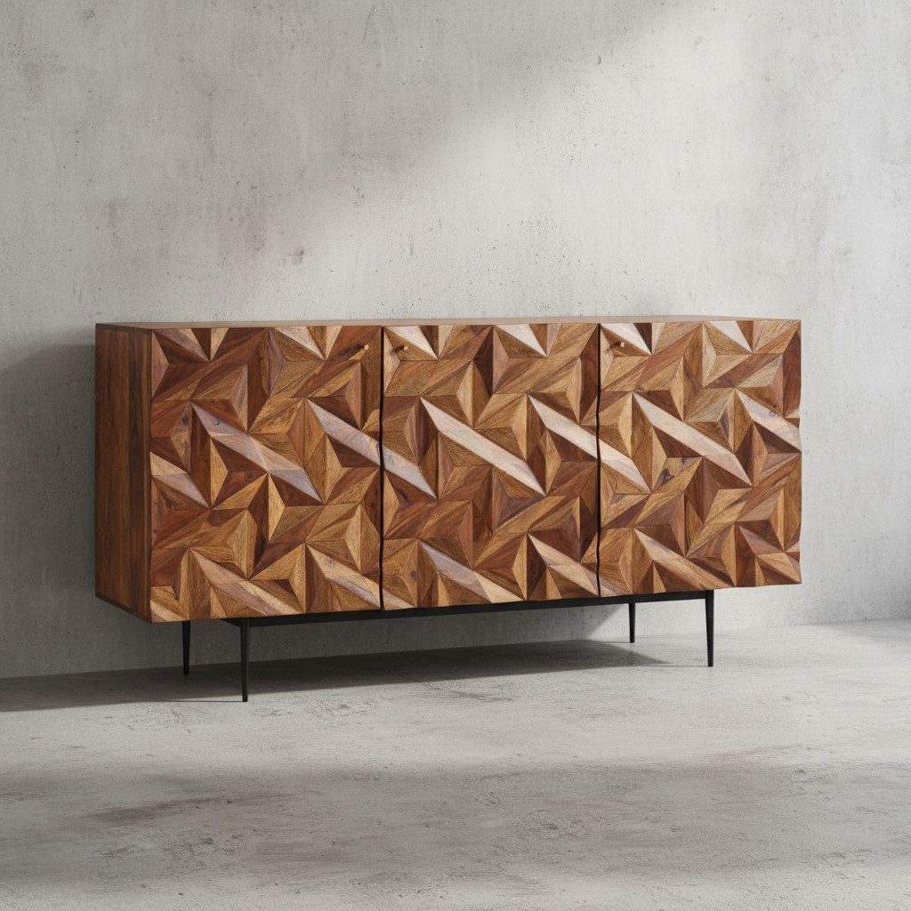 KADIMA DESIGN Kommode Sideboard 144x72x47 cm Massivholz / Metall Anrichte Kommode, mit drei Türen, Kommodenschrank Holz Modern, Standschrank Wohnzimmer