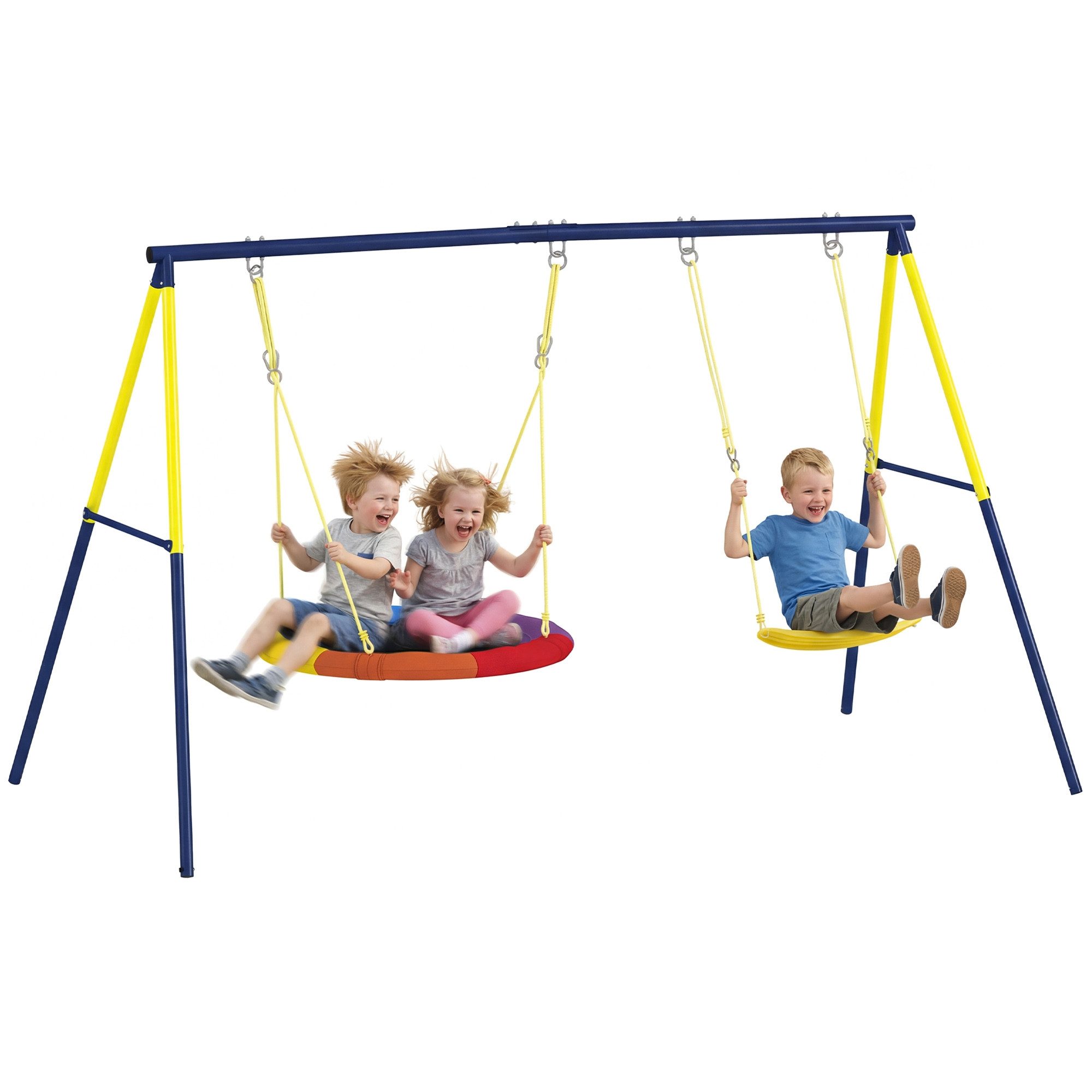 MC Star Schaukelgestell Doppelschaukel mit Gestell Schaukel-Set, (mit Nestschaukel Gurtschaukel verstellbarem Seil für 3-8 Jahre Mehrfarbig)
