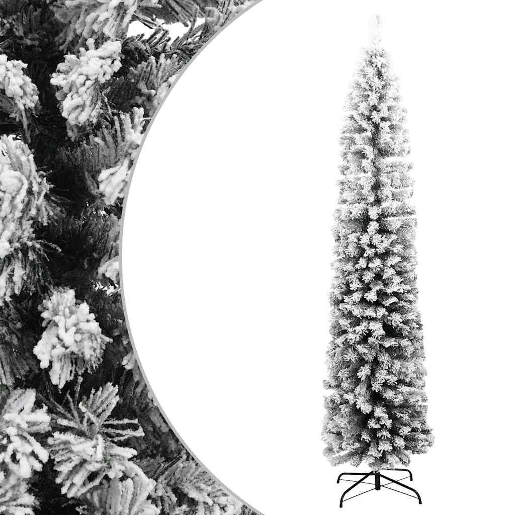 vidaXL Künstlicher Weihnachtsbaum Künstlicher Weihnachtsbaum Schlank mit Schnee Grün 180 cm PVC