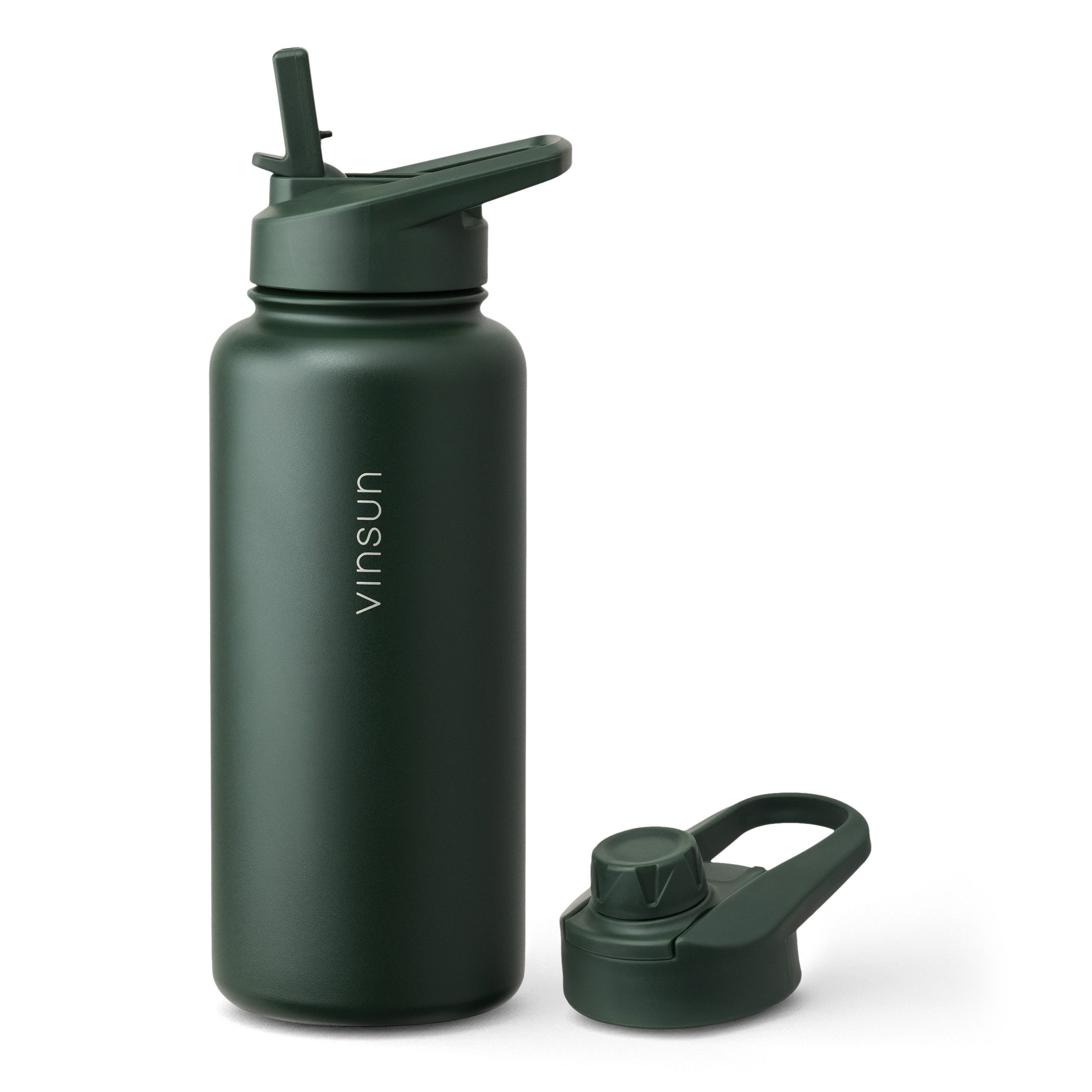 Vinsun Isolierflasche Edelstahl Trinkflasche 1L Strohhalm - 2 Deckel Thermoflasche BPA frei, Doppelwandig isoliert, auslaufsicher, bruchsicher, Geruchsneutral