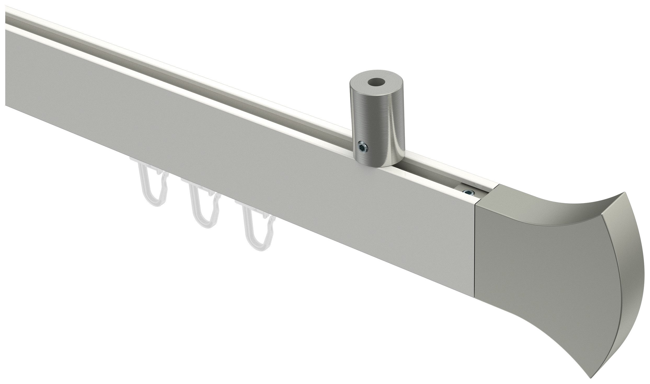INTERDECO Innenlaufschiene Sonius Conex, 1-läufig, Fixmaß, kürzbar, Deckenmontage, Aluminium, Weiß / Edelstahl-Optik / Bicolor, 14x35