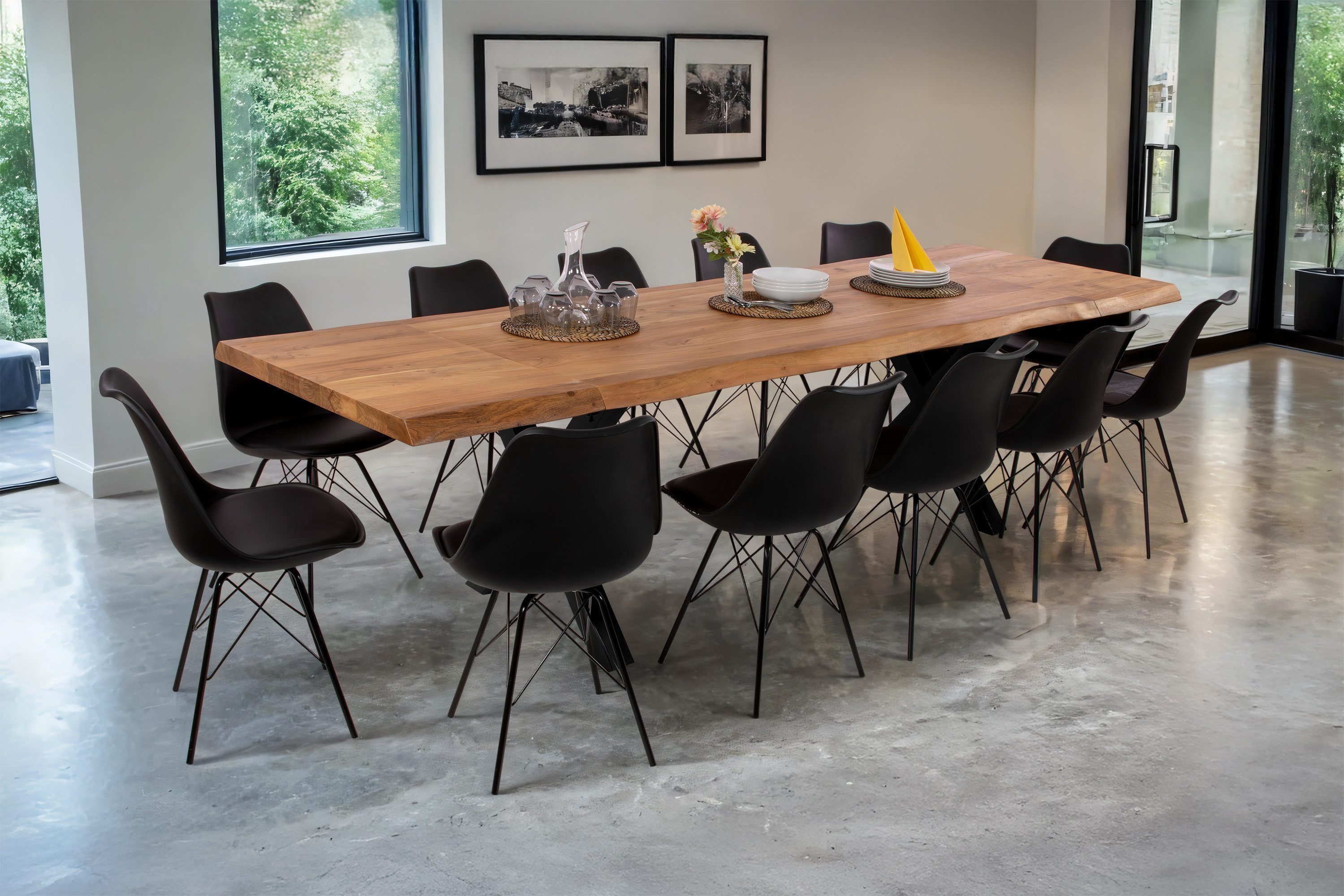 SAM® Essgruppe Henrik, Baumkante, massives Akazienholz, mit 2 Ansteckplatten und Стульяn