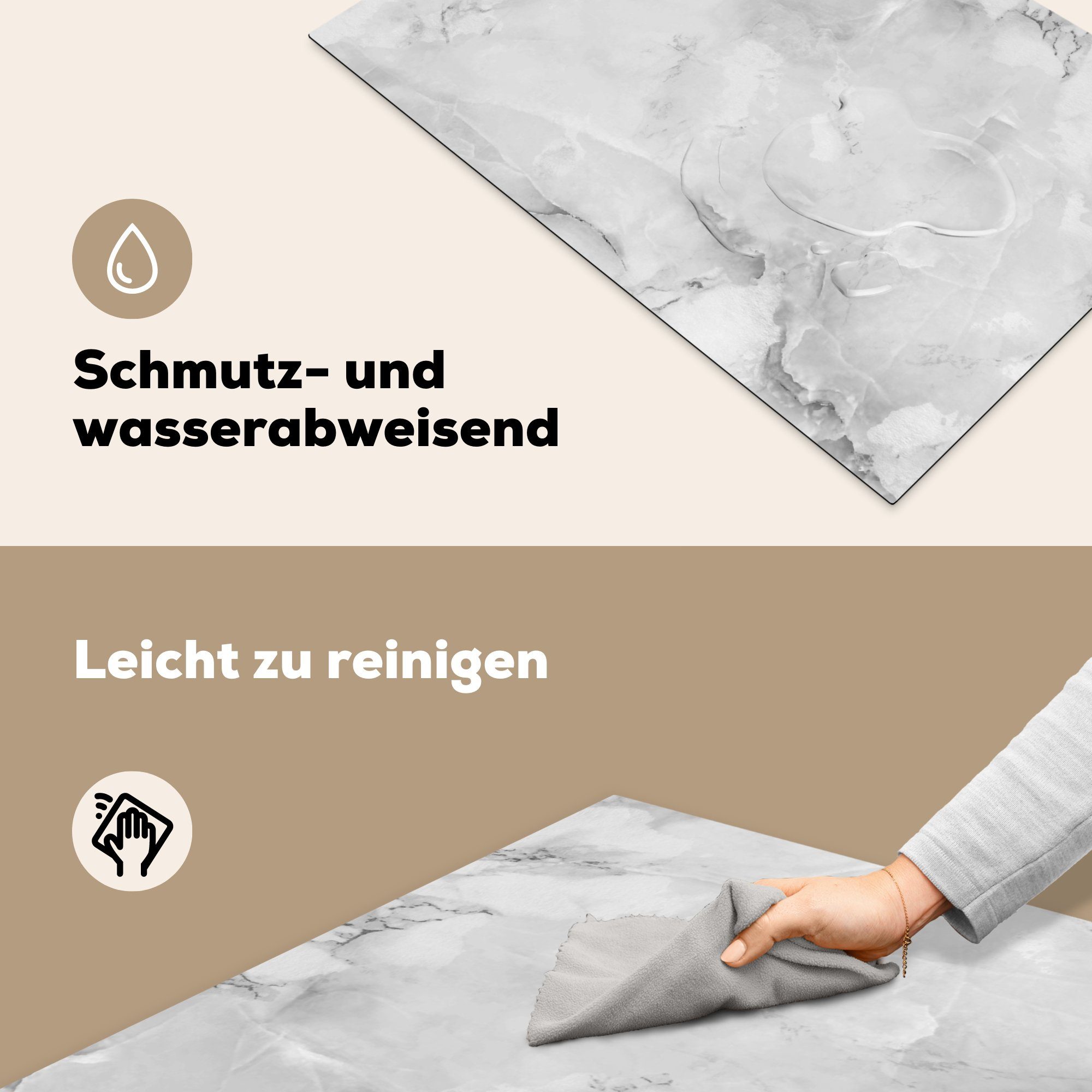 MuchoWow Herdblende-/Abdeckplatte 81x52 Schutz (1 Ceranfeldabdeckung tlg), - Marmor Textur - Induktionskochfeld Weiß, die cm, Vinyl, für küche