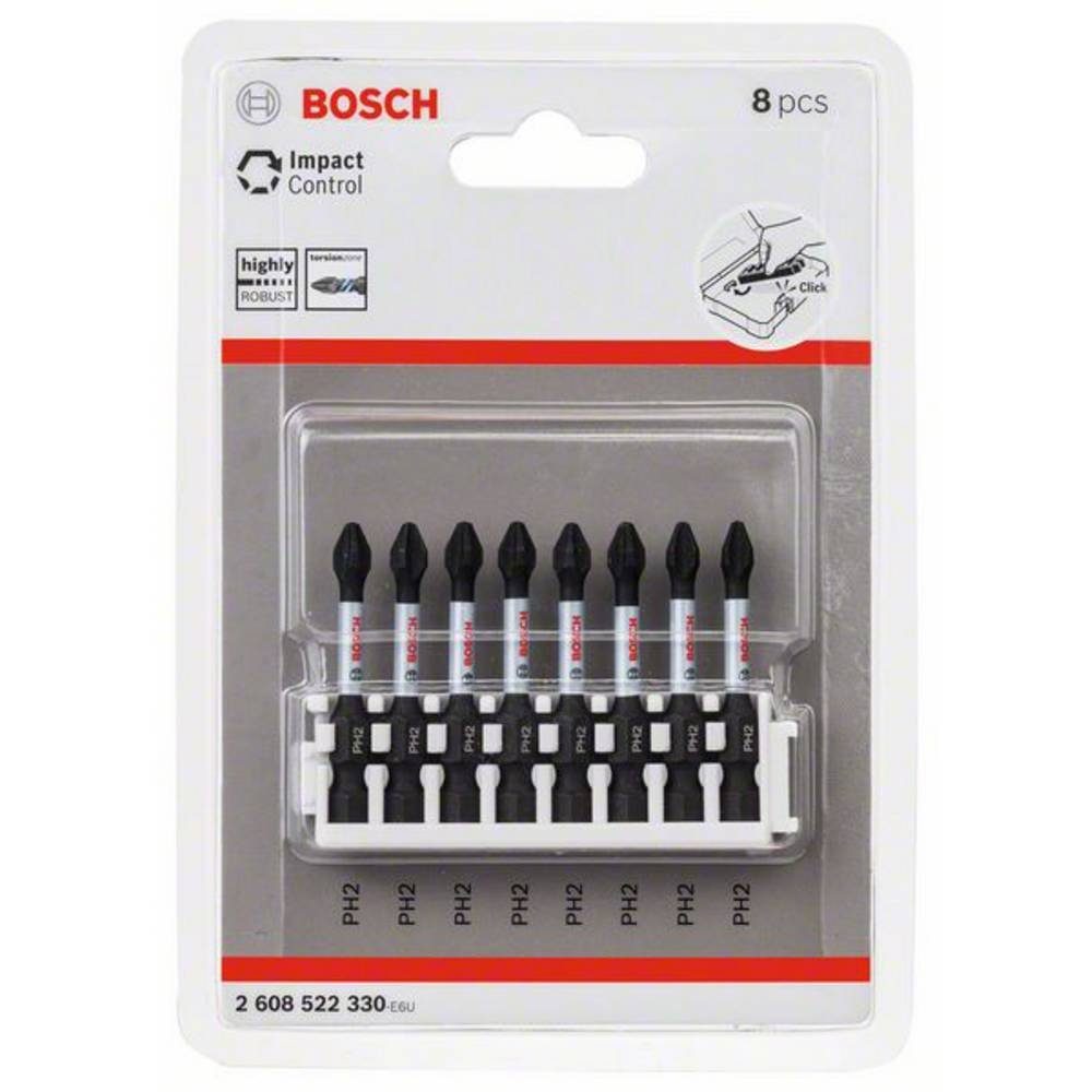 BOSCH Kreuzschlitz-Bit Schrauberbit-Set Impact Control, 8-teilig, PH2, 50 mm 2608522330