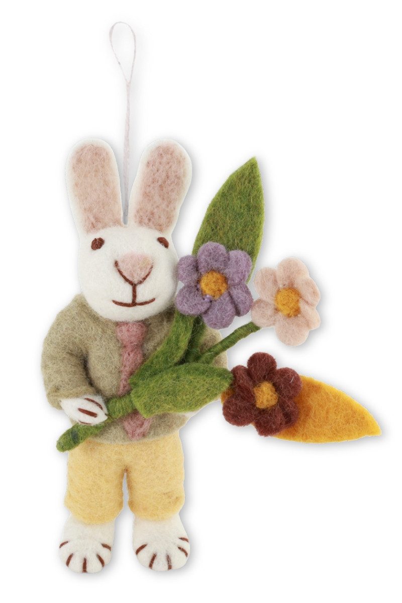 Gry & Sif Hängedekoration Filzanhänger - HASENBUB MIT BLUMEN - weiß