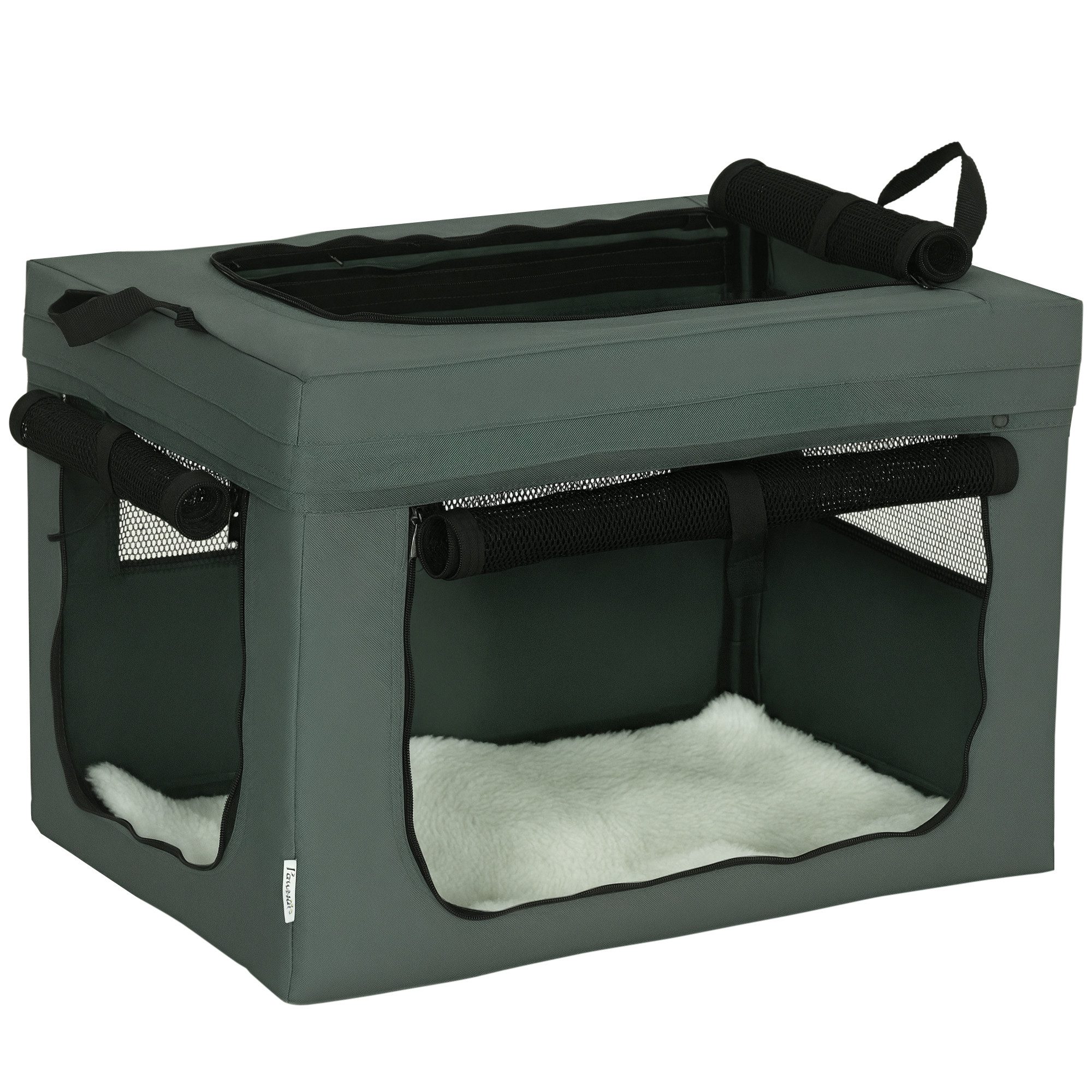 PawHut Tiertransportbox Haustierbox mit Meshfenster bis 4 kg, Grau 60 x 42 x 42 cm
