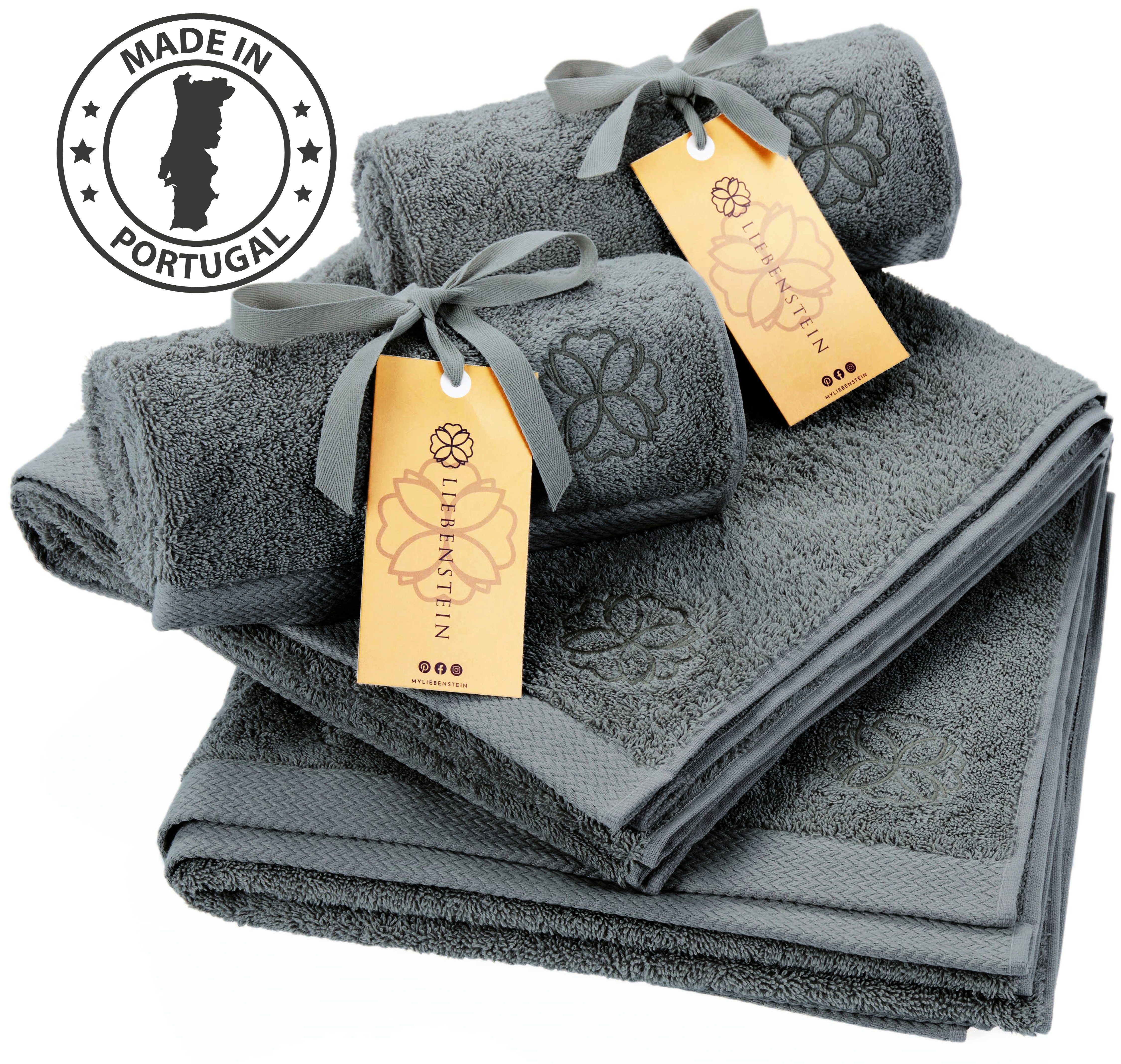Liebenstein Handtuch Set Samtweiche Handtücher aus 100% Baumwolle, (4-St), dunkelgraue Frottiertücher, 2x 50x100 cm & 2x 70x140 cm