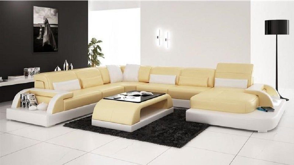 JVmoebel Ecksofa Wohnlandschaft Extra Luxus Klasse Ecksofa Couch - Ledersofa Sofa, Made in Europe Gelb/Weiß