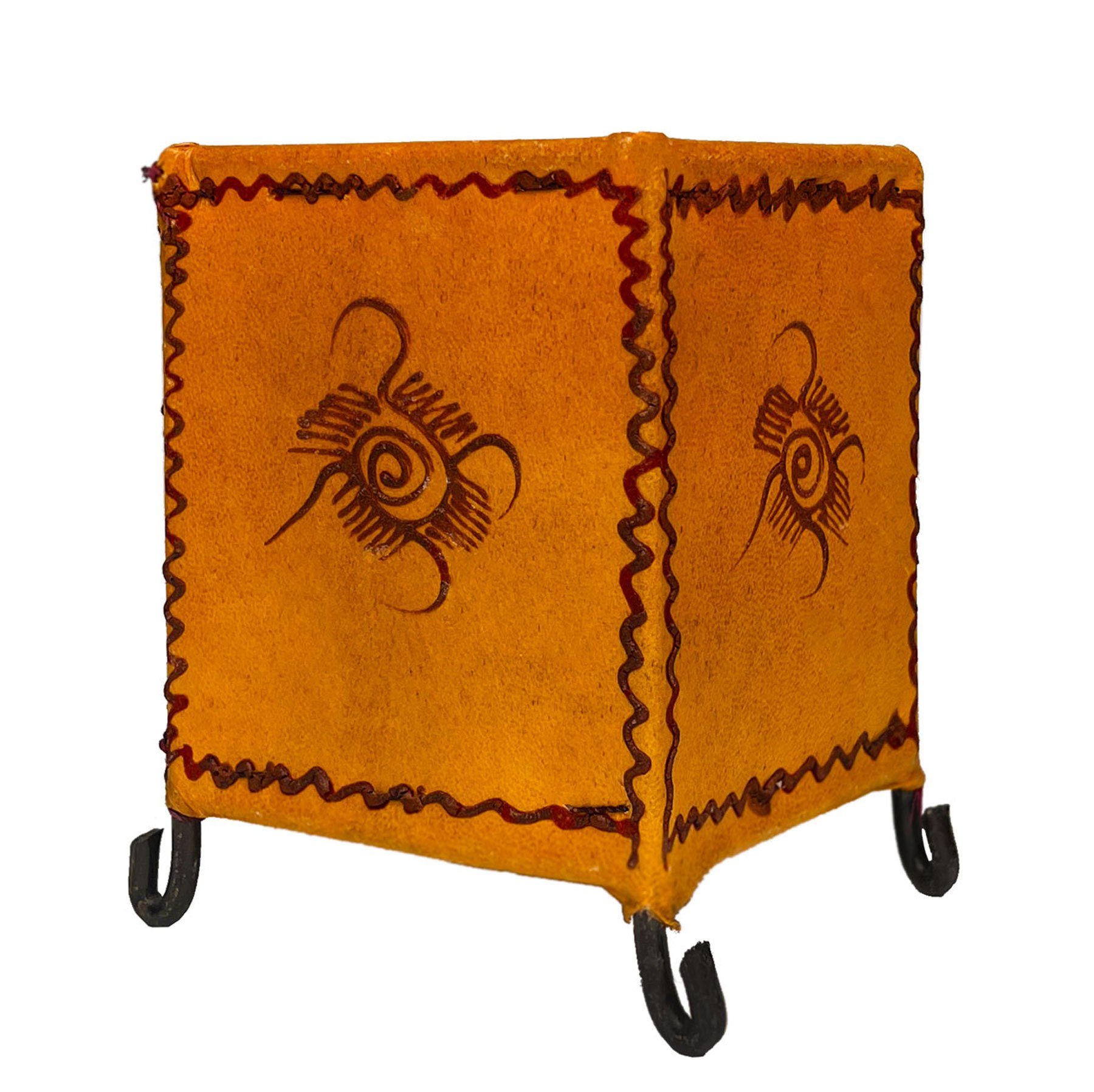 marokkanisch aus Orange Sonne, Windlicht SIMANDRA Deko Orient Kerzenhalter Teelichthalter Leder