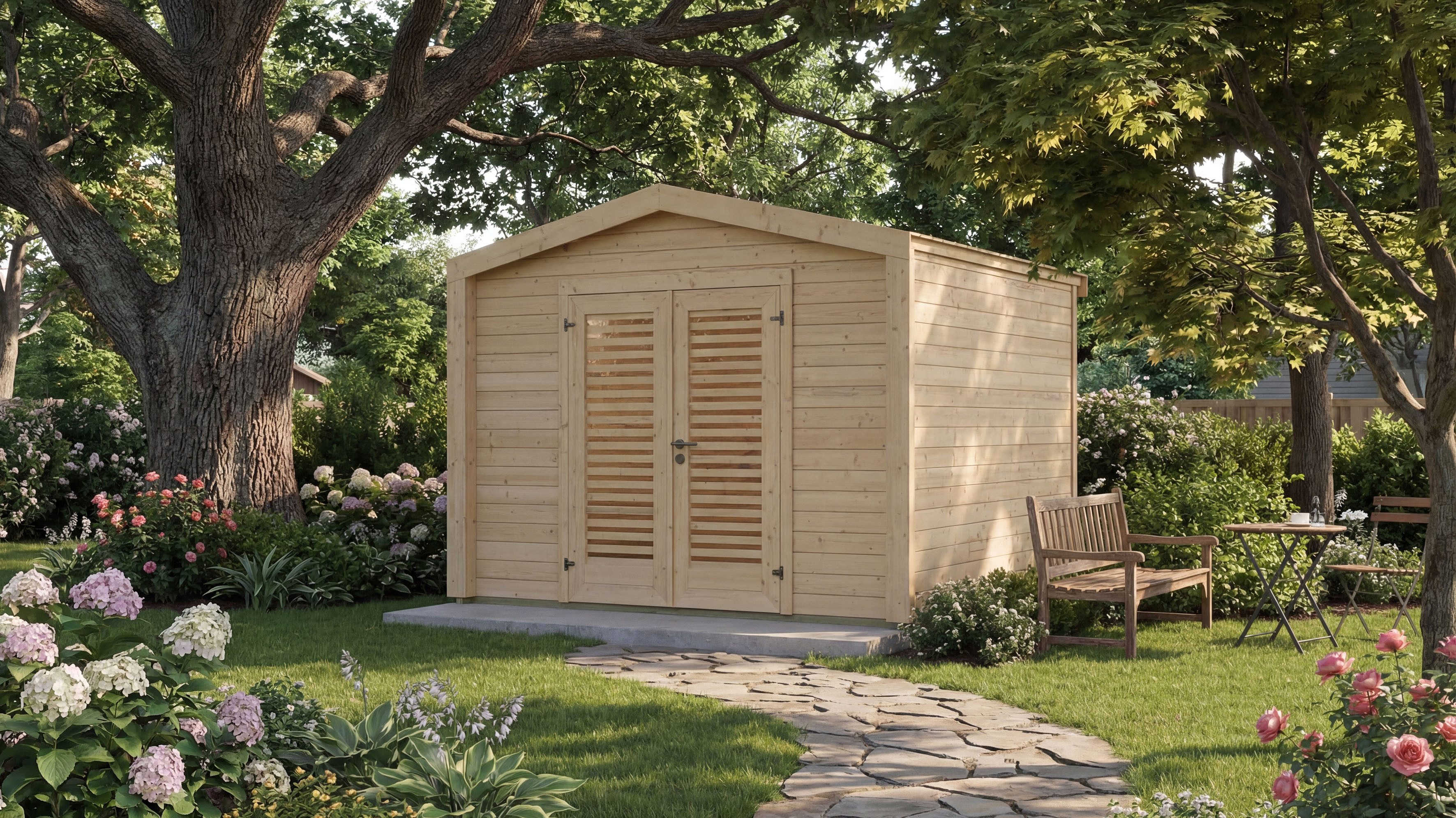 weka Gartenhaus Killarney, BxT: 311x313 cm, Doppeltür mit Lamellen