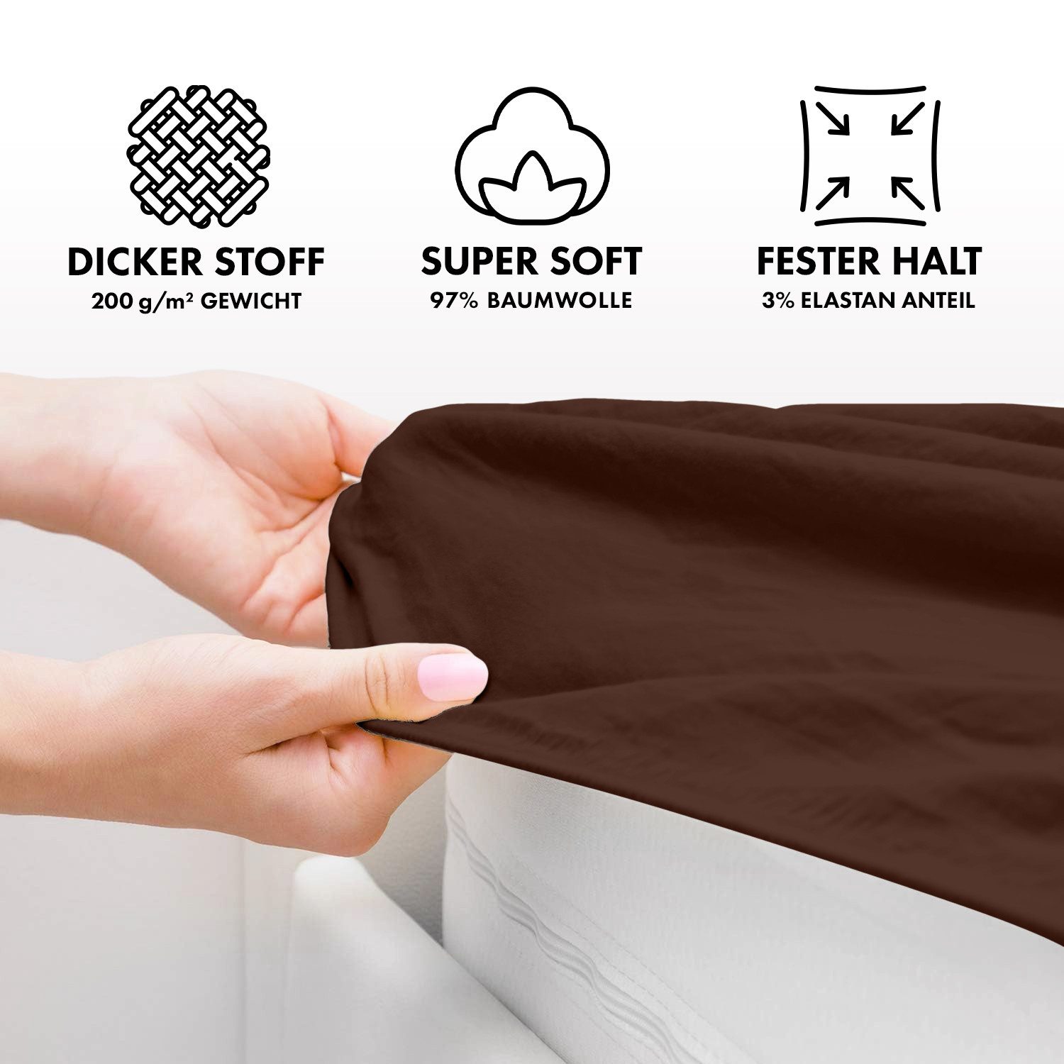 Jacobson Spannbettlaken PREMIUM 200 g/m² Jersey aus 97% Baumwolle & 3% Elasthan, Extra dichtes Bettlaken mit maximalem Halt – Bild 3 von 5