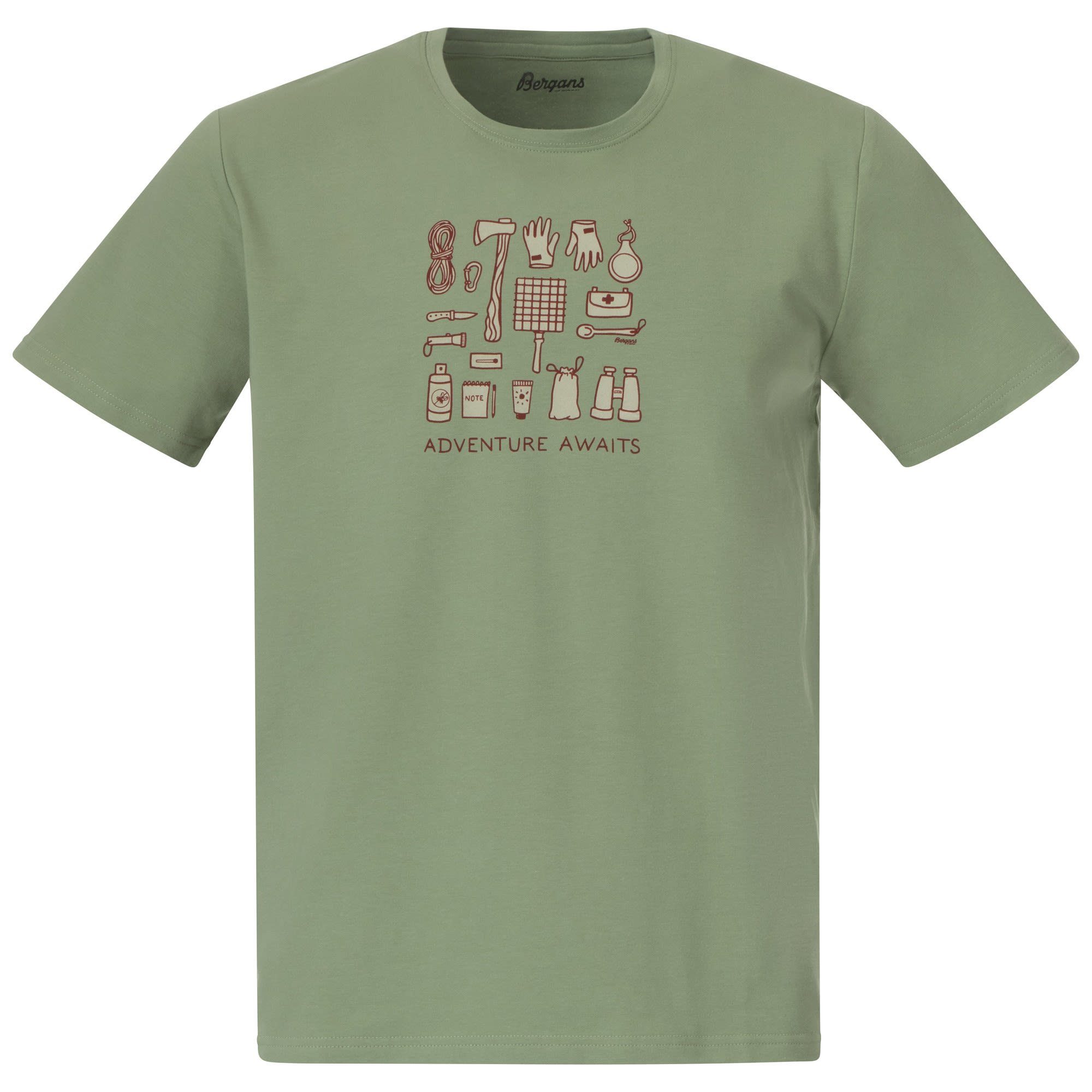 Bergans T-Shirt Bergans Graphic M Tee Herren Kurzarm-Shirt Jade Green - Chalk Sand - Chianti Red