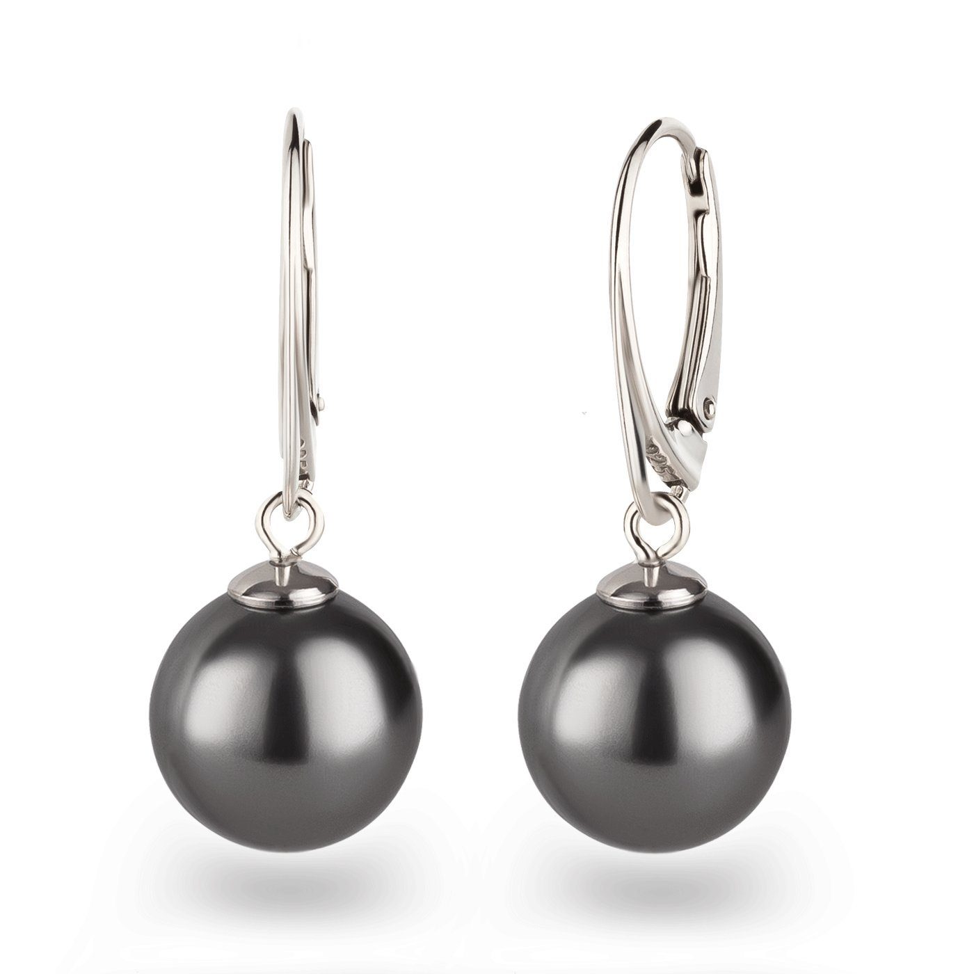Schöner-SD Paar Ohrhänger mit Perle 12mm groß Perlenohrringe hängend, 925 Sterling Silber, Hänger