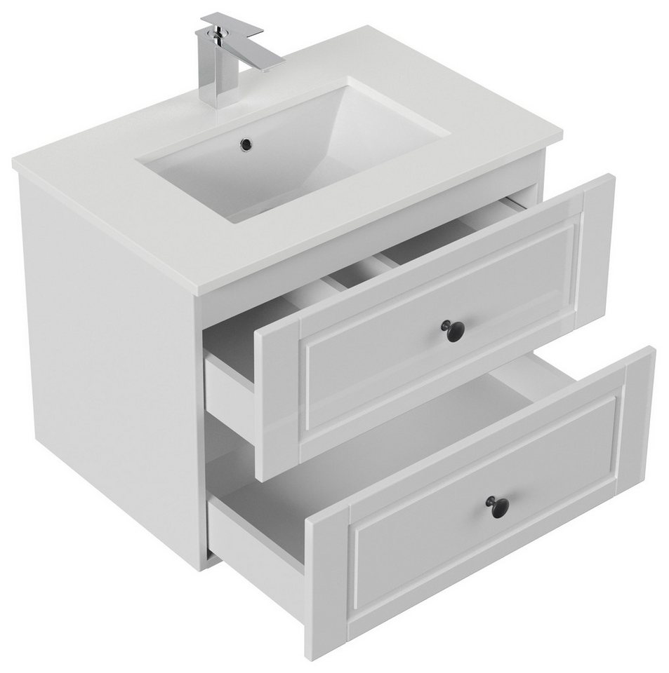Thumbnail - Magnolia Home Waschtisch Badmöbel Ely 70 Cottage weißes Quarz SoftClose weiss hochglanz