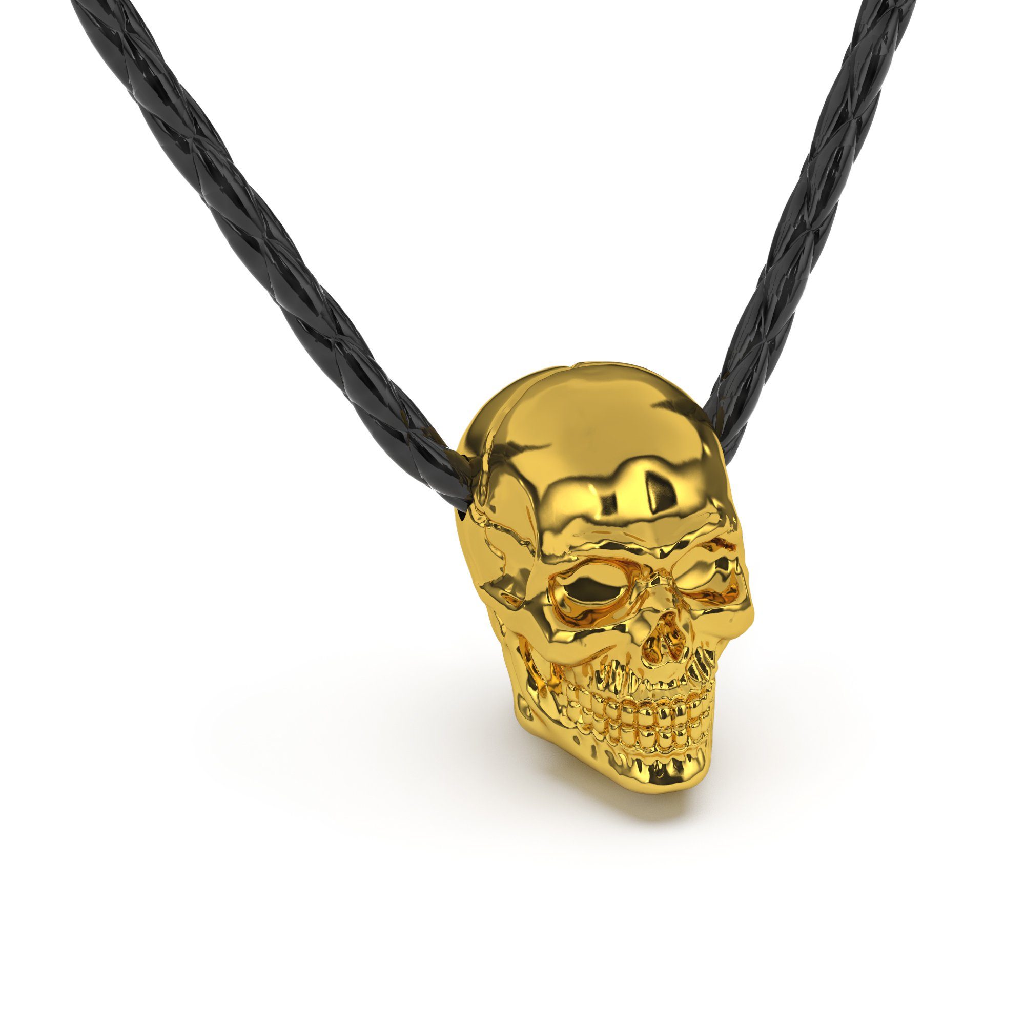 SERASAR Edelstahlanhänger Gold Lederhalskette (1-tlg), "Skull" mit aus Lederband Echtleder