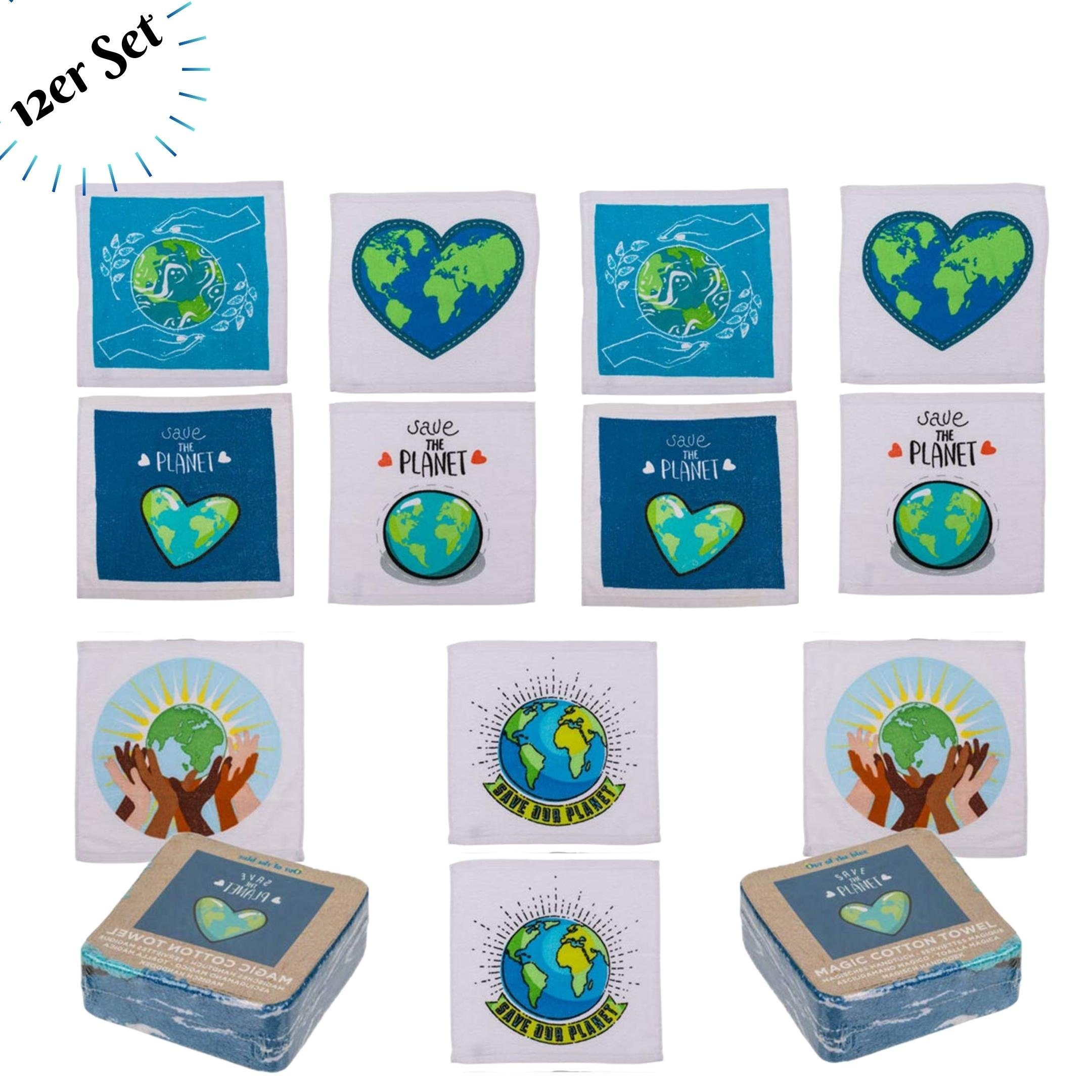 Bada Bing Handtuch Set Magisches Zauberhandtuch Handtuch Waschlappen Save The Planet, Baumwolle, (12-tlg), 100% Baumwolle, Entfaltet sich beim Kontakt mit Wasser