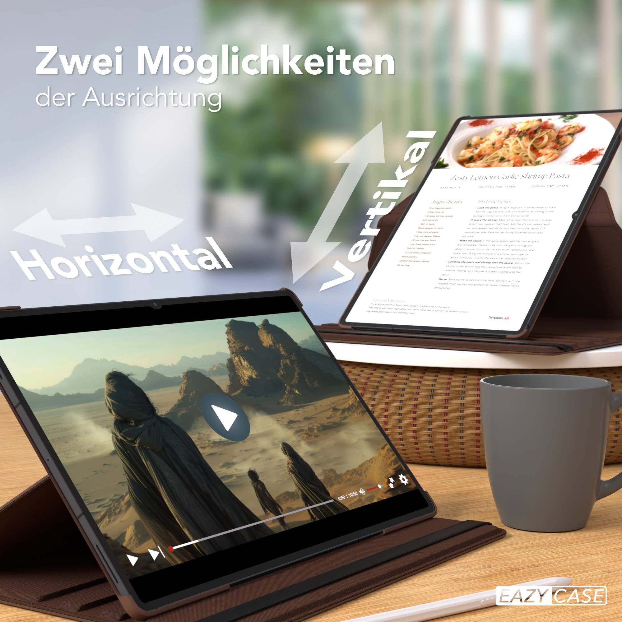 EAZY CASE Tablet-Hülle Rotationcase für Samsung Galaxy Tab S11 Ultra 14,6 Zoll, Schutztasche Tablet Case 360 Rotation Bookcover zum Aufstellen Braun – Bild 5 von 5