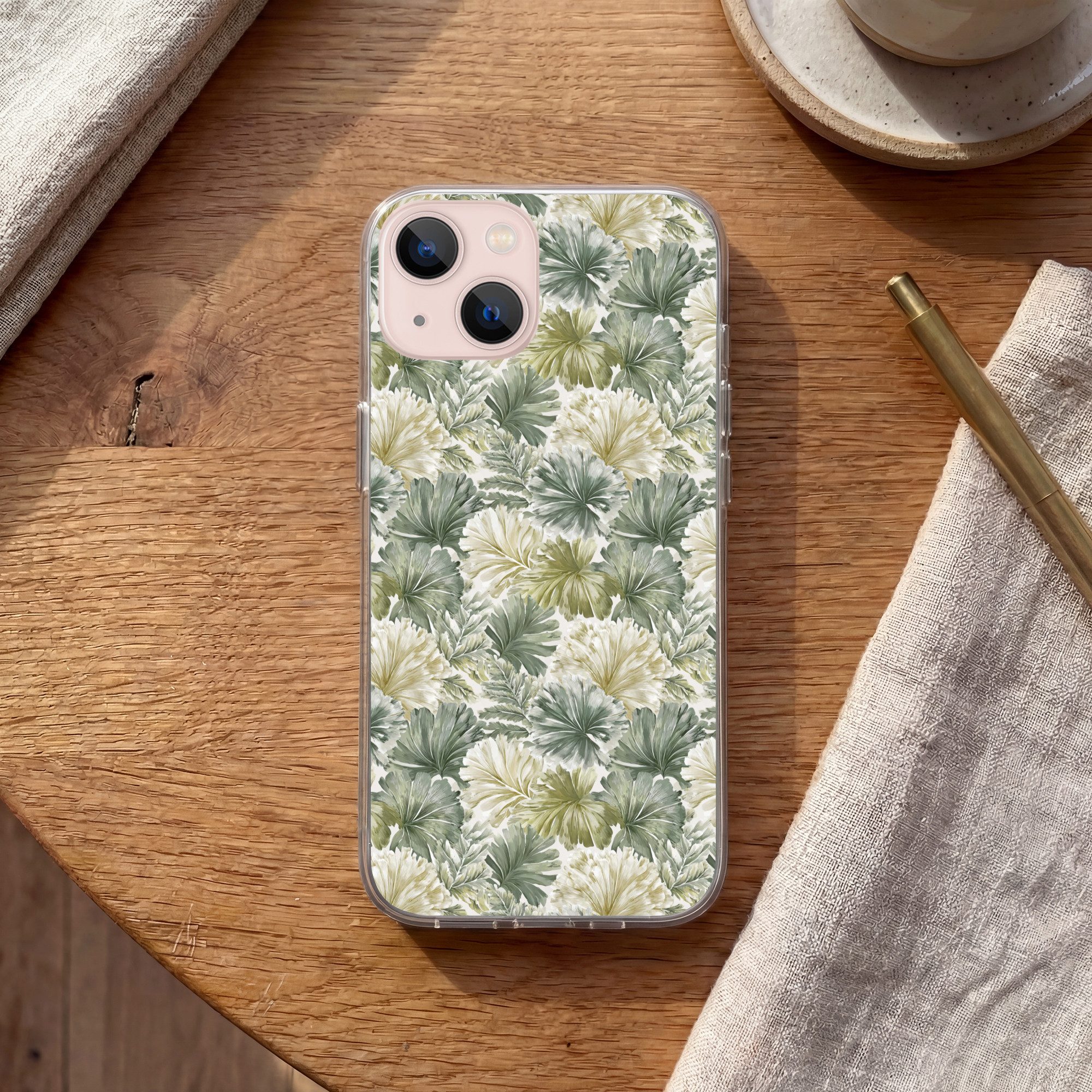 MuchoWow Handyhülle für Apple iPhone 13 mini Blätter - Botanisch - Grün, Smartphone-Bumper, Print, Handy Schutzhülle Dünn