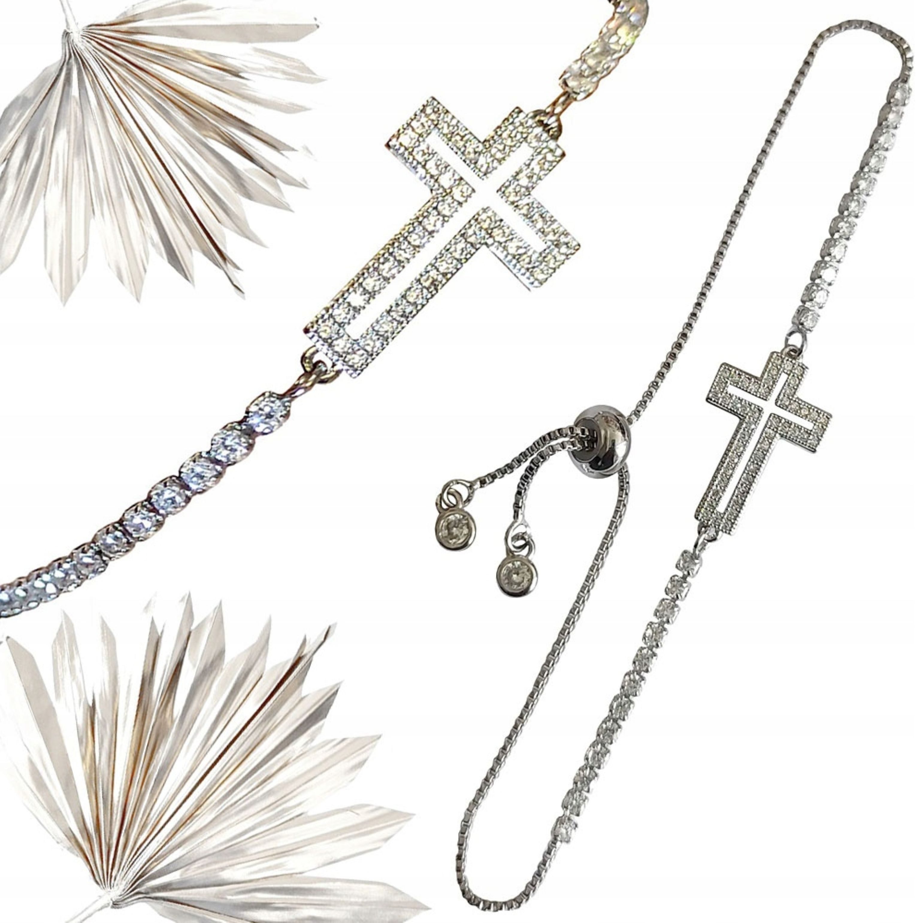 Festivalartikel Schmuckset Armband Kreuz Silber Kristalle Edelstahl Kommunion Geschenk Mädchen (1-tlg)