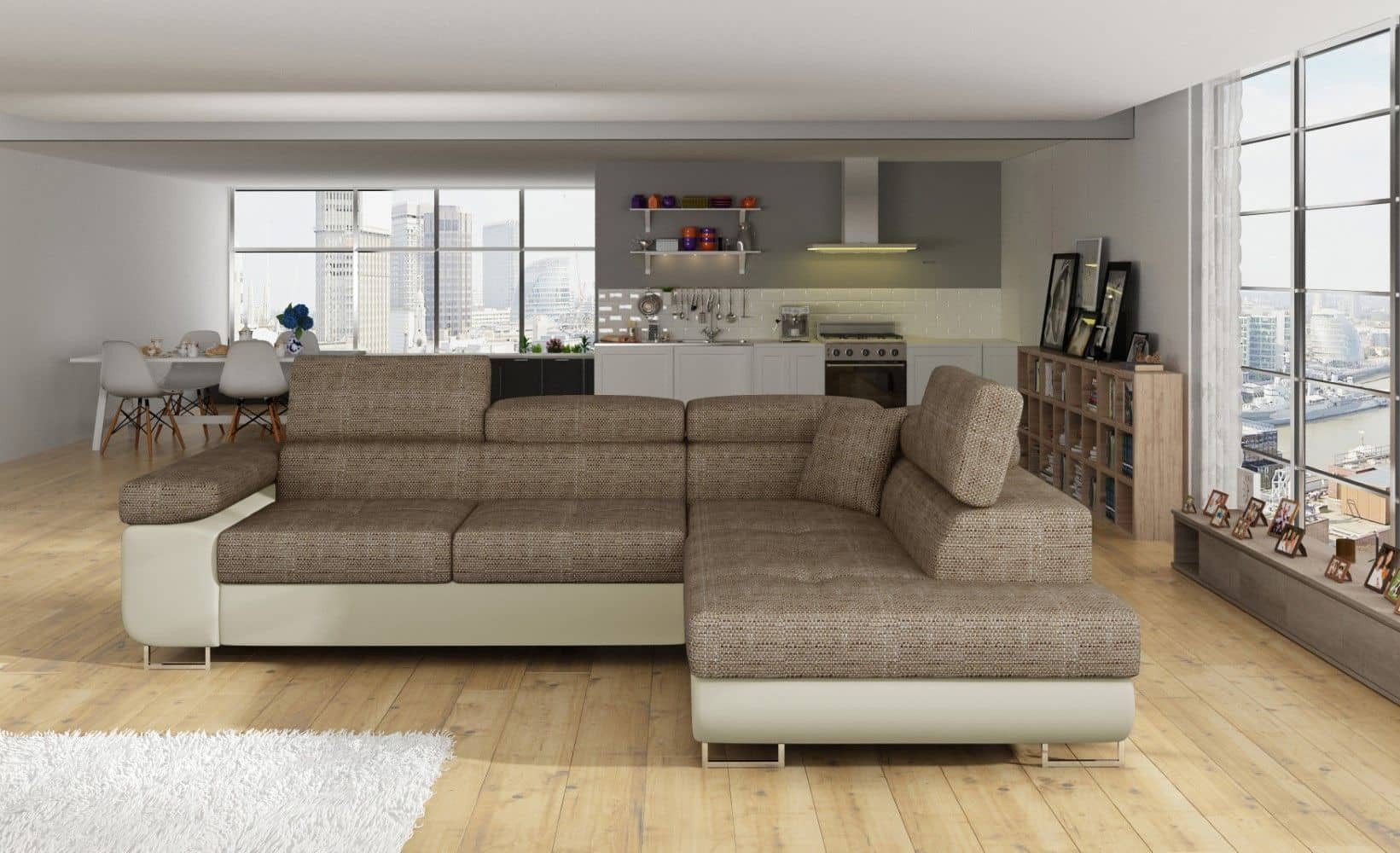 Myhomelando Ecksofa Anton 272 x 203 cm - Schlaffunktion, Bettkasten & Strukturwebstoff, Ecksofa L-Form, Eckcouch mit Schlaffunktion & Bettkasten