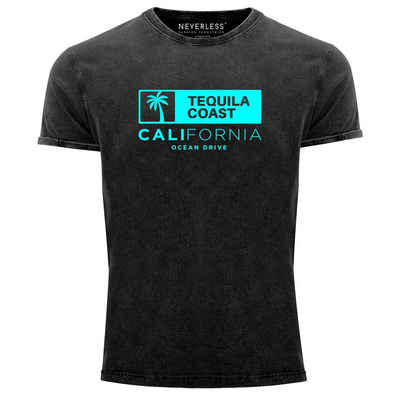 Neverless Print-Shirt Herren Vintage Shirt California Ocean Drive Kalifornien Palme Sommer Fashion Streetstyle Printshirt T-Shirt Used Look Neverless® mit Print
