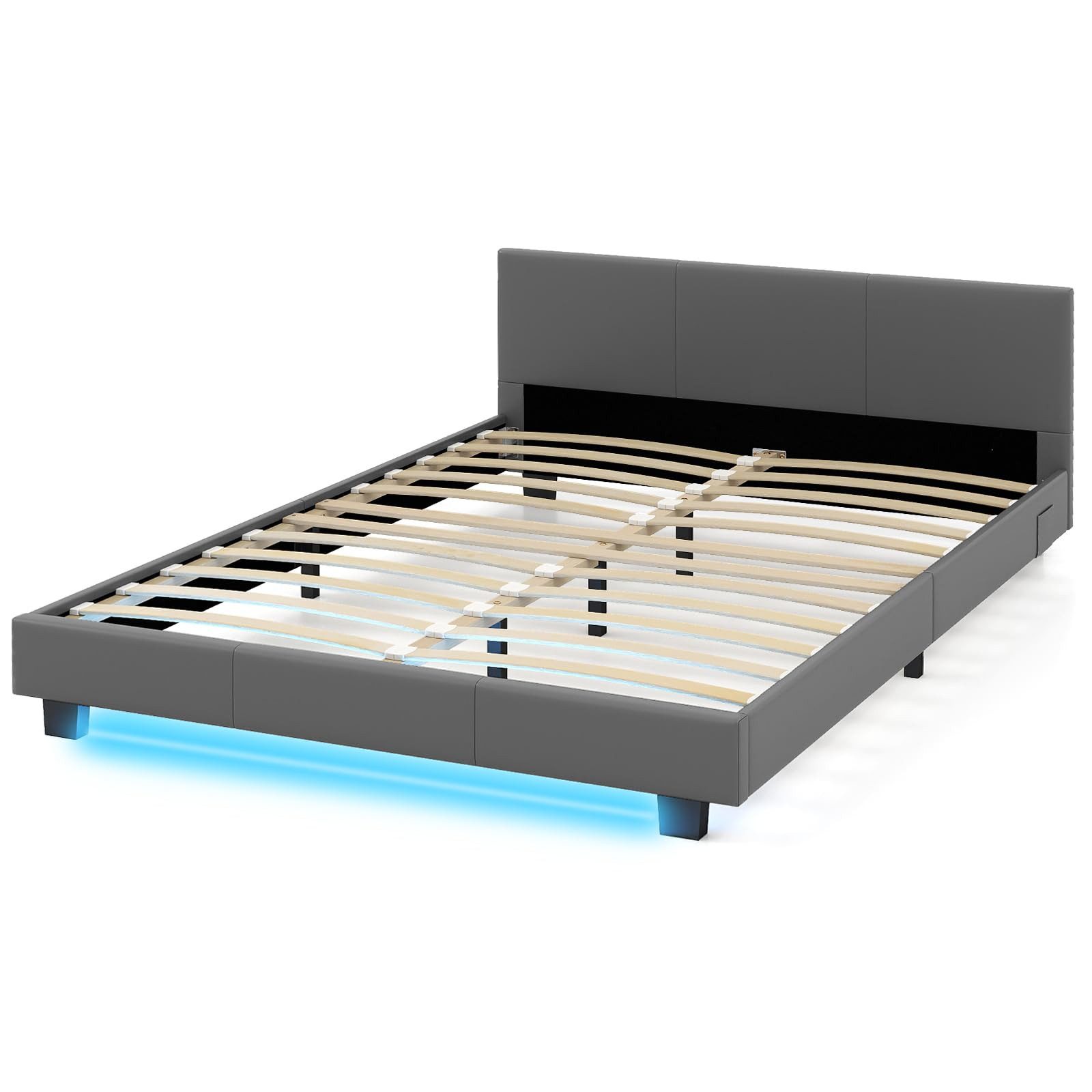 COSTWAY Bettgestell, Polsterbett mit LED Beleuchtung, 140x200cm günstig online kaufen