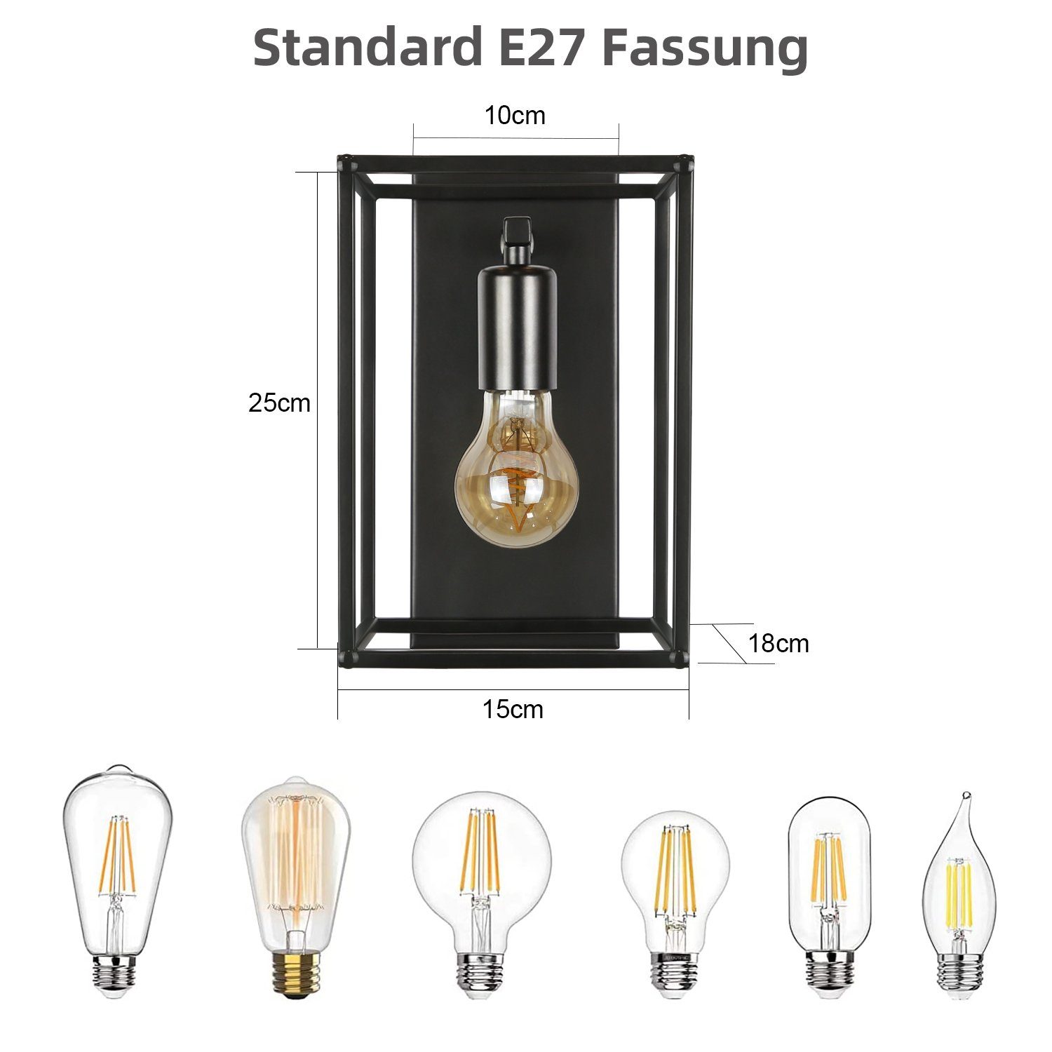 ohne Flurlampe, - Industrial Wandleuchte Leuchtmittel Innen Schwarz ZMH Wandbeleuchtung