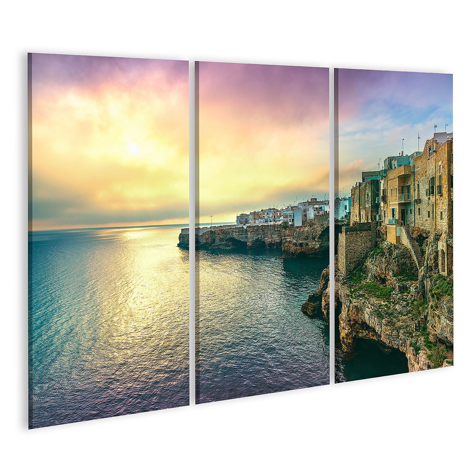 islandburner Leinwandbild Polignano Mare Dorf Sonnenaufgang Bari Apulien Italien Felse Bilder