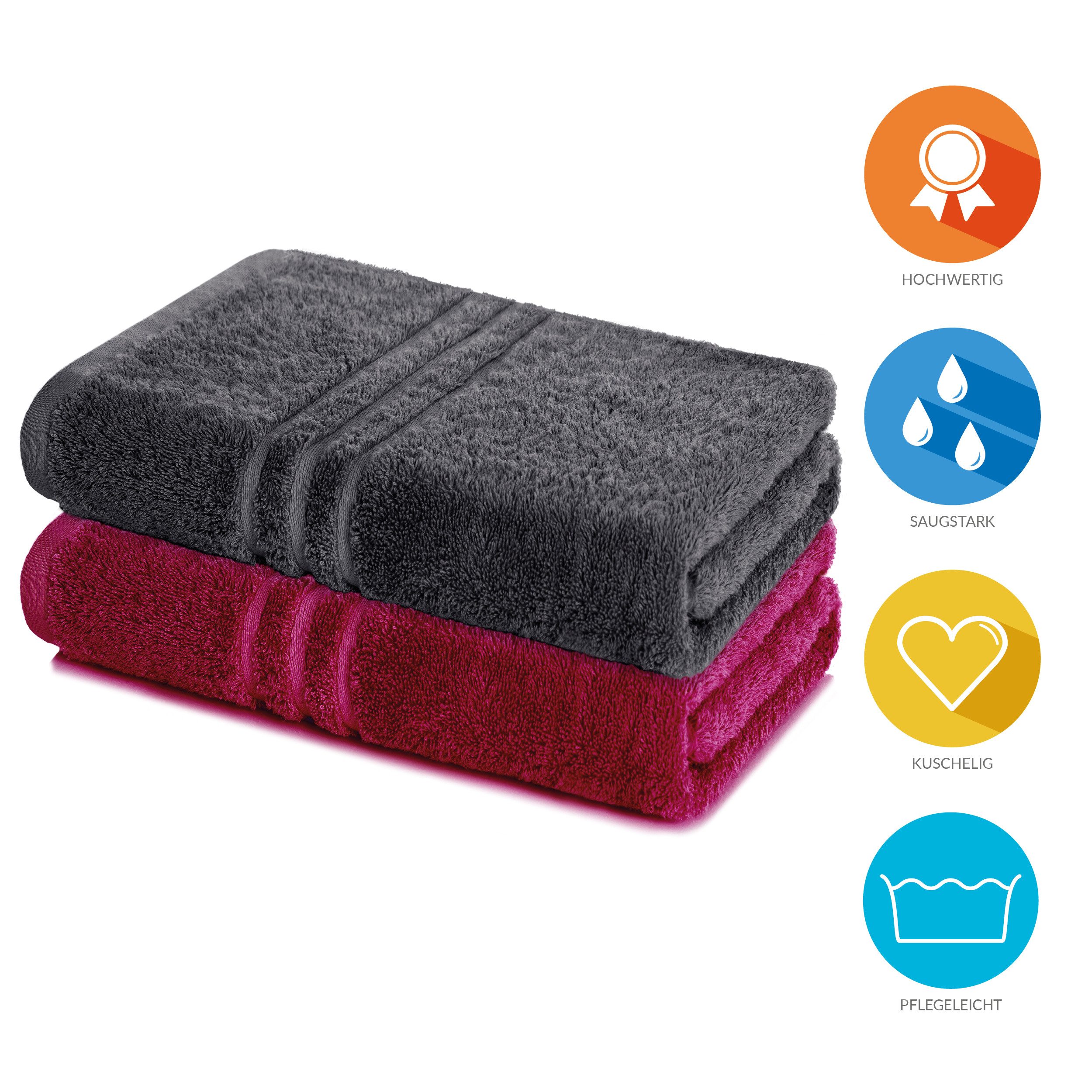 Lavea Badetuch Elena 2er Set Badetücher 100x150 cm, Duschtuch, 500 g/m² Frottier, weich & saugstark, pflegeleicht – Bild 2 von 5