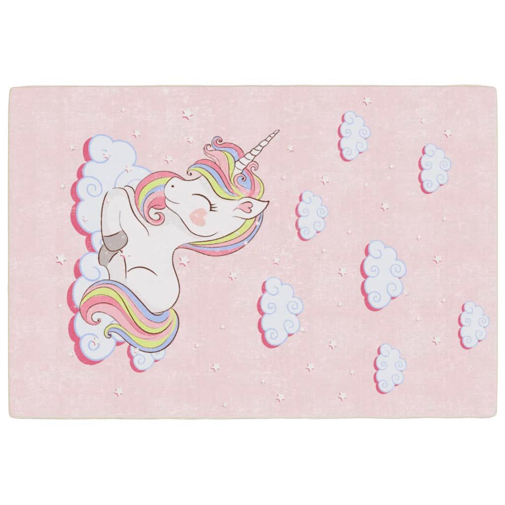 Teppich NA Kinderteppich Rosa 160x230 cm Einhorn Waschbar Rutschfest