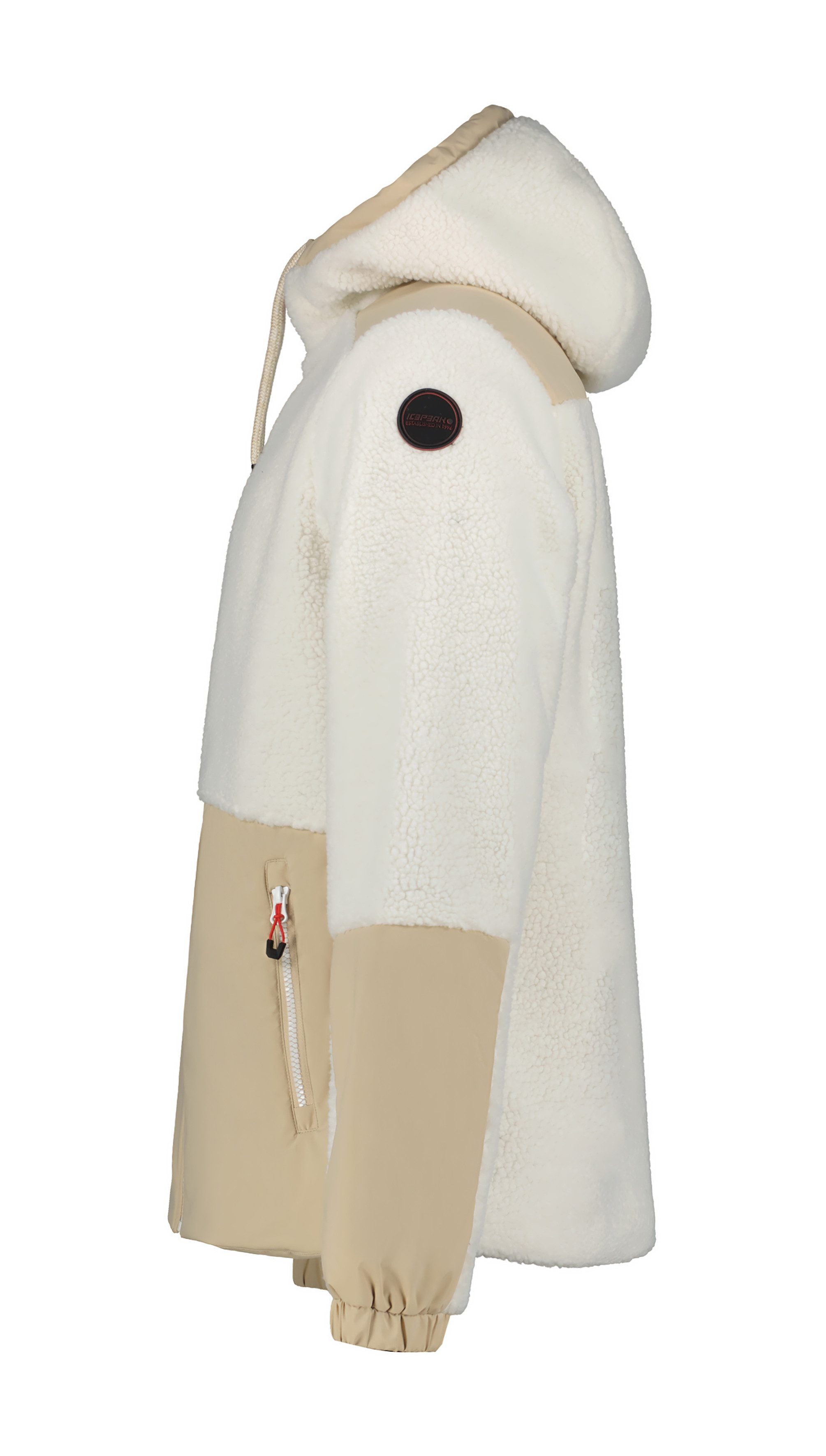 Icepeak Plüschjacke mit Kapuze, mit Reißverschlusstaschen, hochschließender Kragen