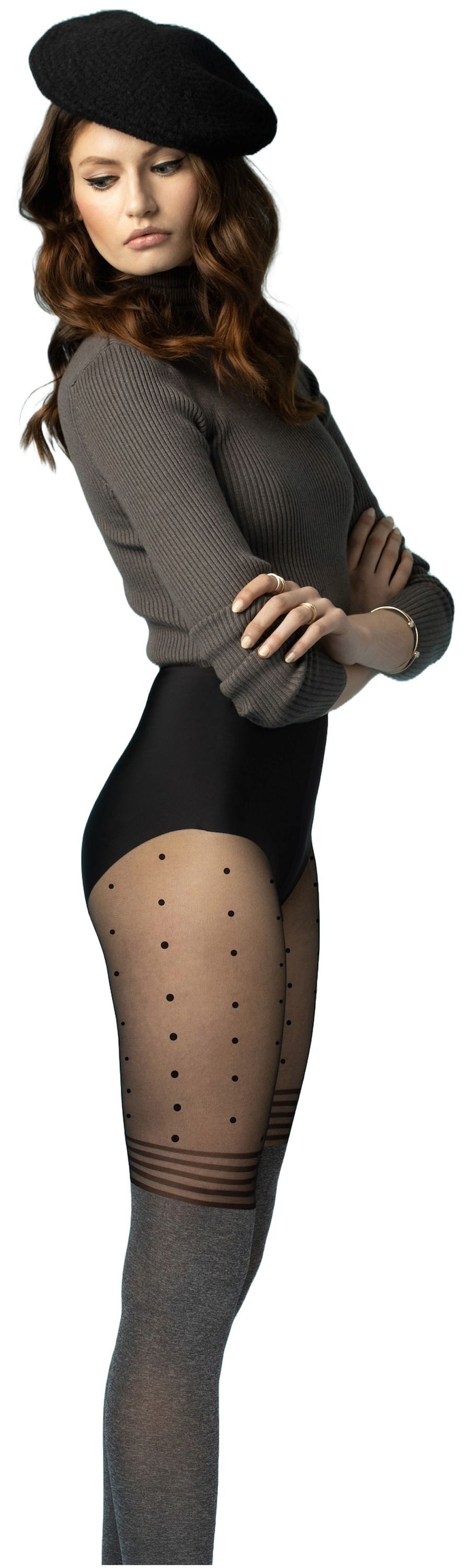 Fiore Feinstrumpfhose Love Affair (Packung 1 Paar) Feinstumpfhose Overkneelook 40DEN grau meliert