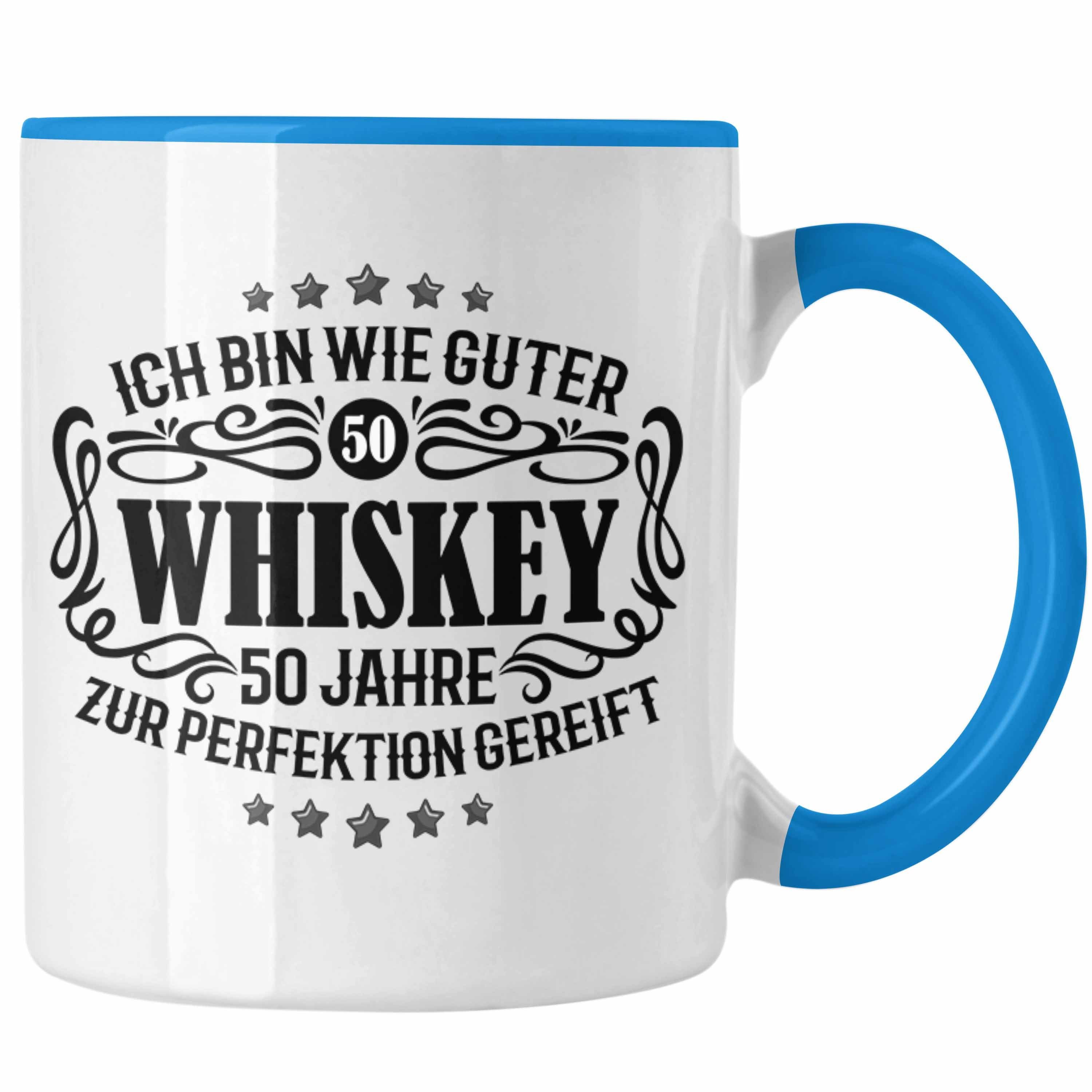 Trendation Tasse Trendation - 50. Geburtstag Männer Tasse Geschenk Geschenkidee 50er Geburtstag Spruch Perfektion Vater Papa Lustiger Spruch Witzig Trinker Blau