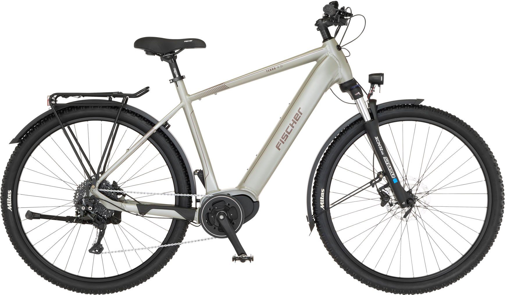 FISCHER Fahrrad E-Bike TERRA 4.0i 55, 10 Gang Shimano Deore Schaltwerk, Kettenschaltung, Mittelmotor, 630 Wh Akku, (mit Fahrradschloss)