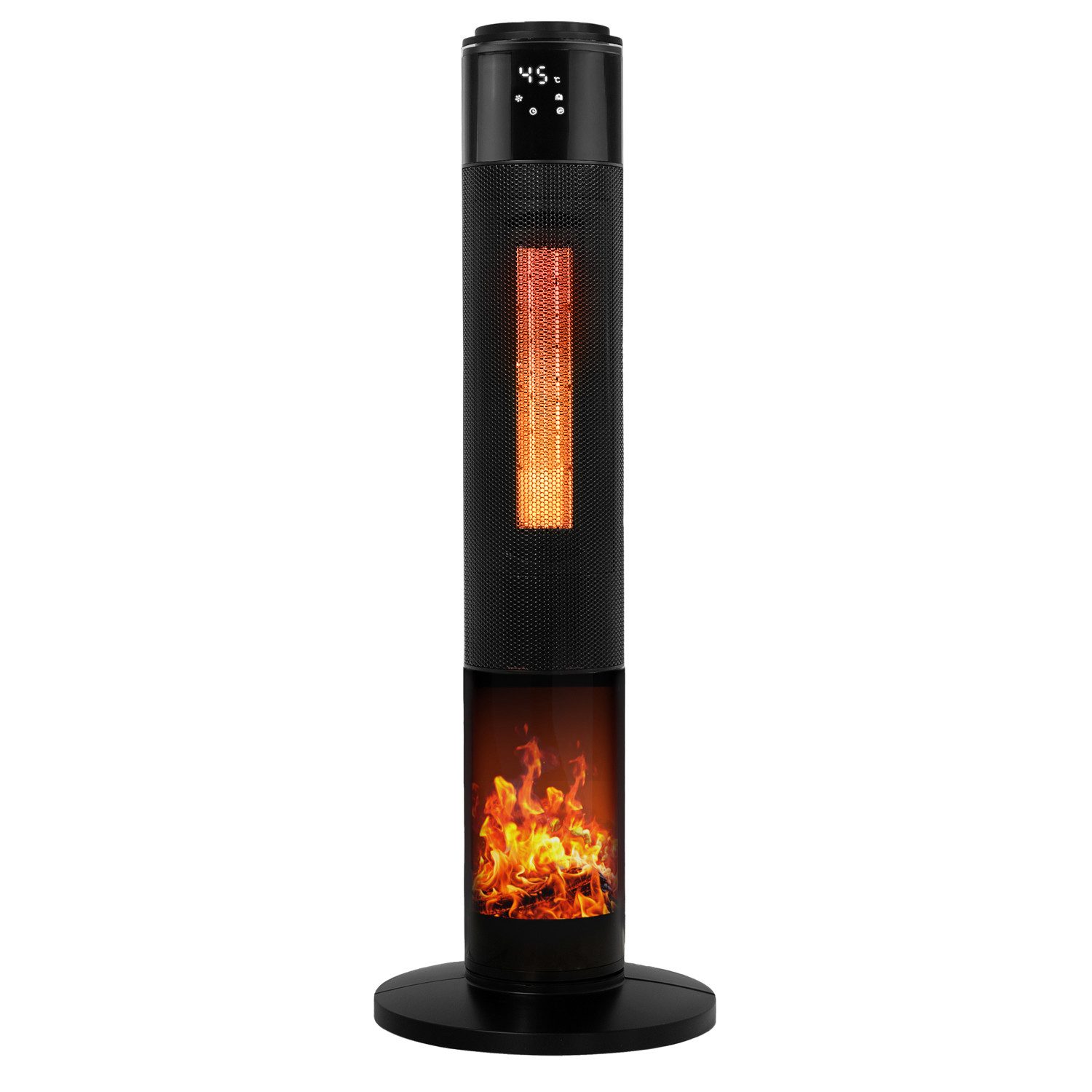 TroniTechnik Heizstrahler Turmheizer,Keramikelement,Heizgerät,Oszillation simulierten Flammen, 2000 W, zwei Heizstufen, Überhitzungsschutz und Abschaltautomatik, Thermostat