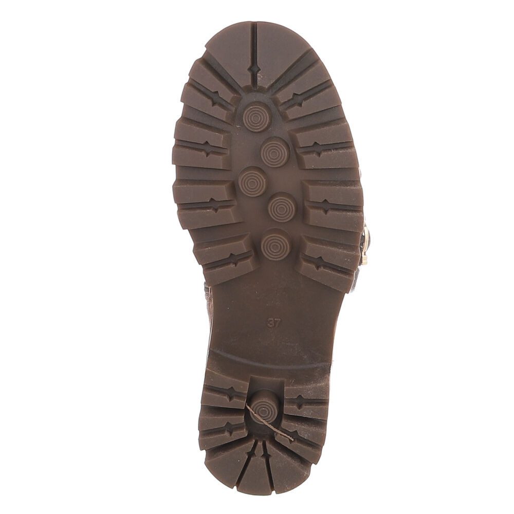 Ital-Design Damen kniehohe Stiefel mit Schnalle und Profilsohle Plateaustiefel (92078605) Blockabsatz Stiefel in Hellbraun