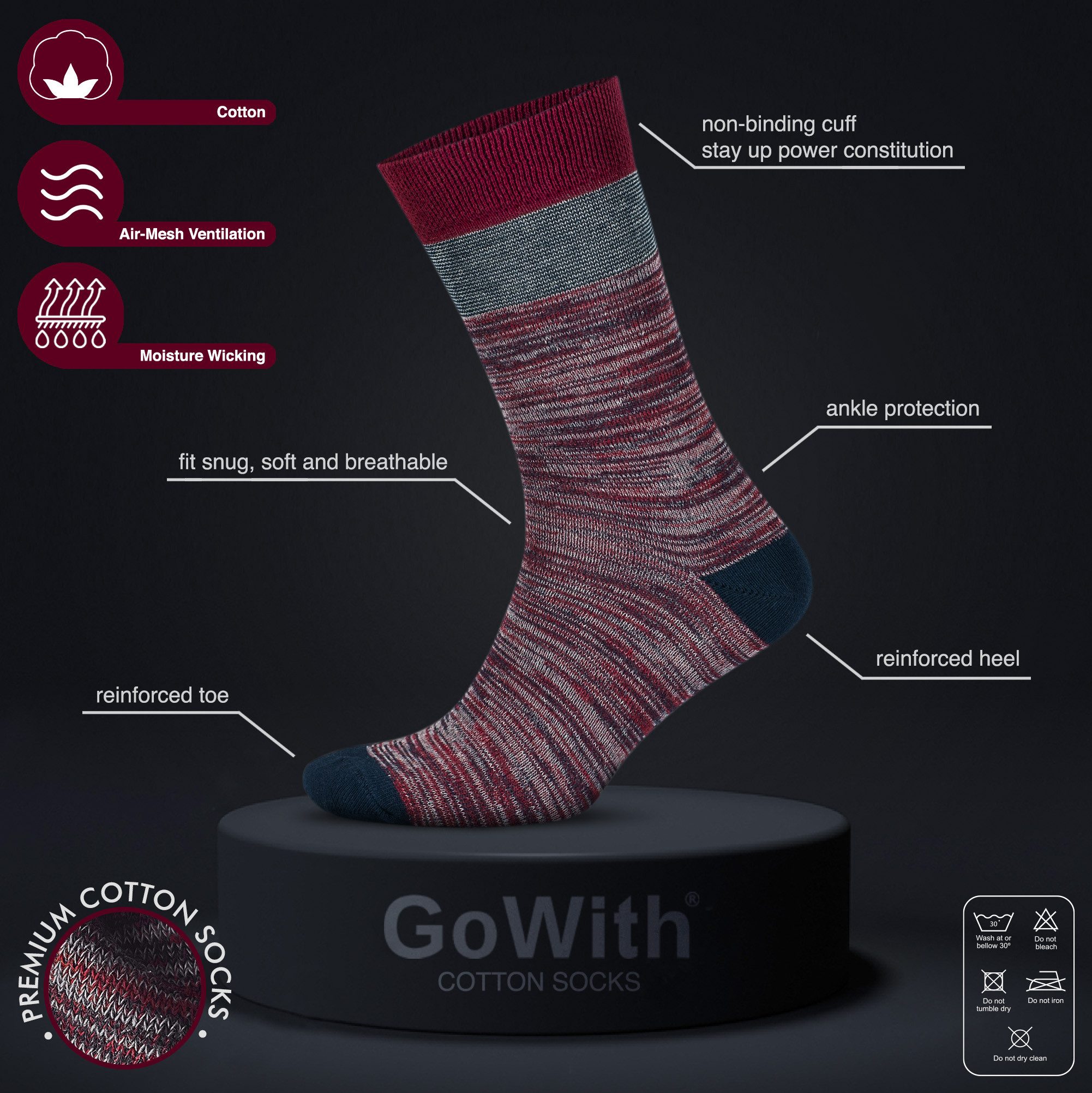 GoWith Businesssocken Baumwolle Crew Herrensocken, Atmungsaktive günstig online kaufen